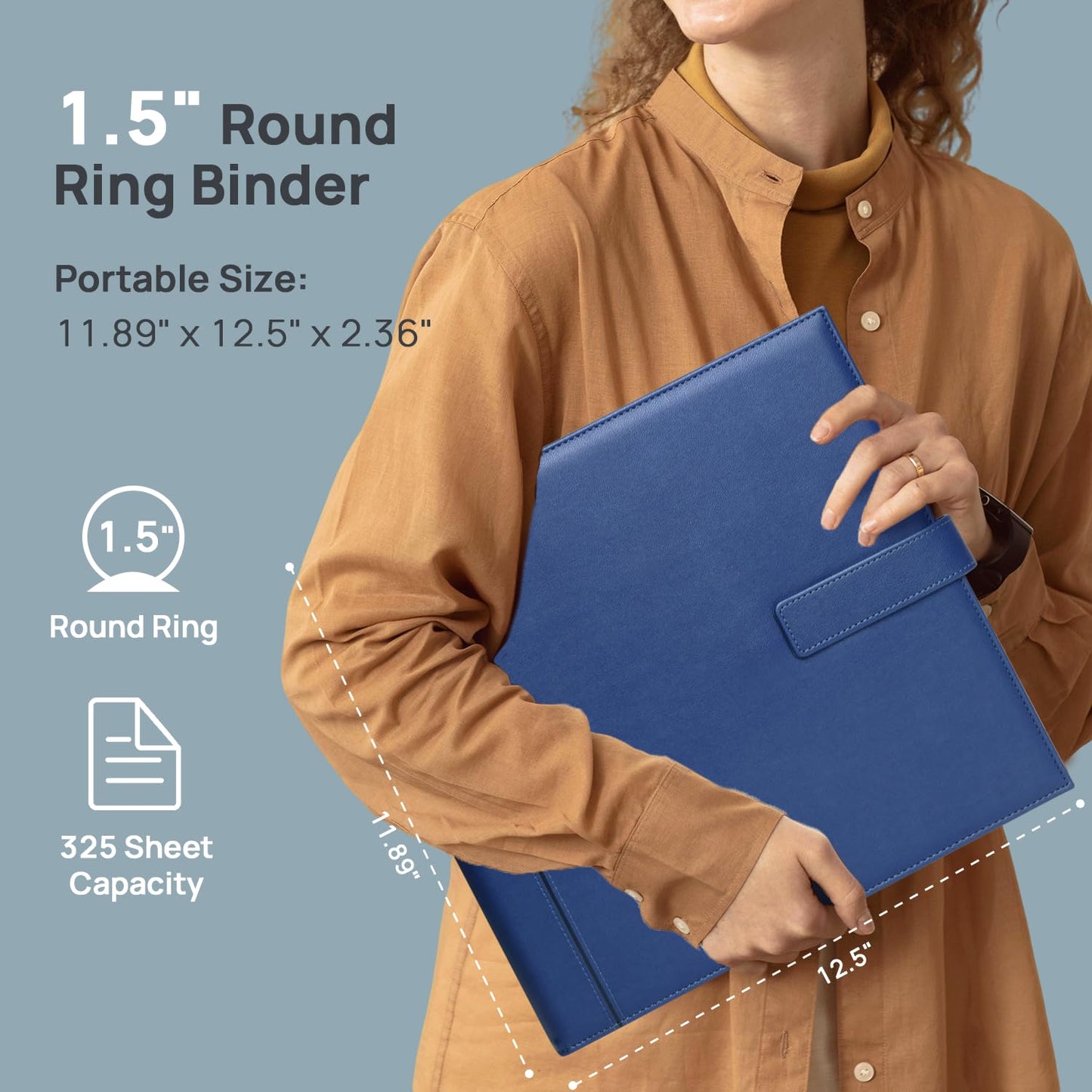 POPRUN Portfolio Binder, PU Leather 3 Ring Binder 1.5 Inch, Includes Card Slots, PP Dividers, Filler Paper & Tab Stickers, Professional Organizer for Office Meetings & Presentation, Blue