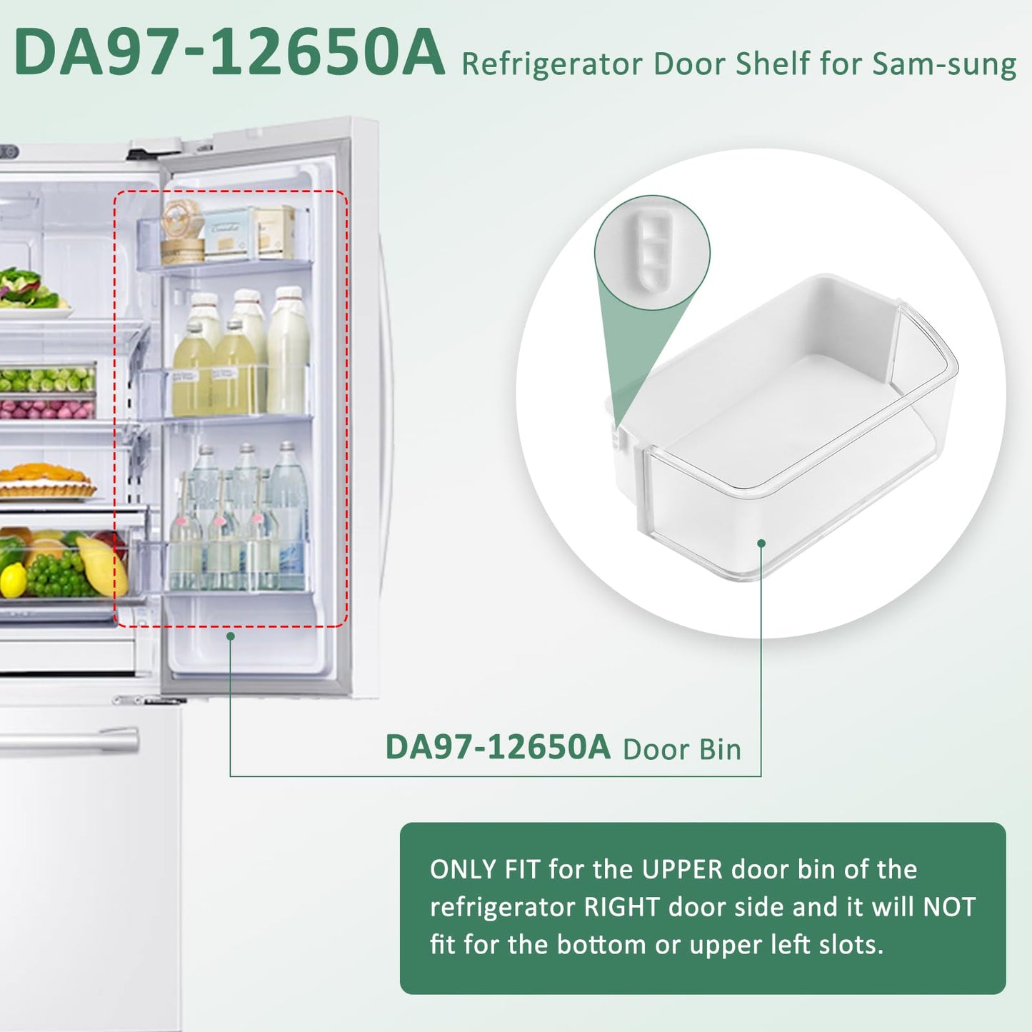 DA97-12650A Door Shelf Compatible for Sam. sung French Door Refrigerator RF260,RF261,RF263 Parts,RFG298HDRS RF261beaesr Door Bin(Right Side)2Packs-by MIFLUS