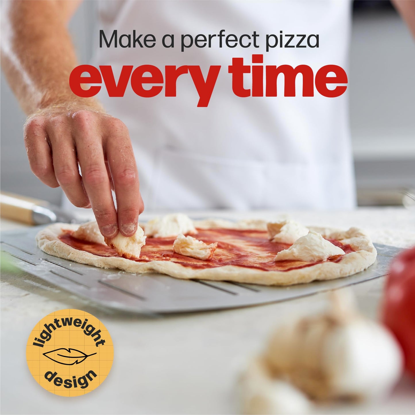 Hans Grill Pizza Peel PRO | Made for XL Pizza 12 inch + | Professional Restaurant Grade Perforated Metal Non-Stick Paddle for launching, turning and retrieving pizzas (Peel Pro) (Grey)