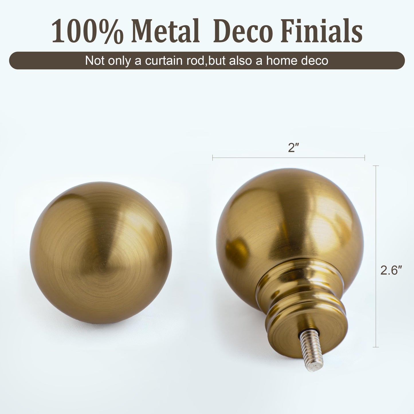 Warm Gold Curtain Rods for Windows 48 to 84 Inch 1" Diameter Adjustable Heavy Duty Brass Window Curtain Rod with Metal Finials for Living Room Bedroom Farmhouse Kitchen Outdoor