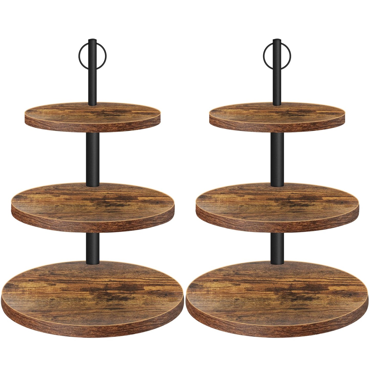 OugeWood Cupcake Stand, 3 Tier Cake Stands Rustic Dessert Table Display Set Wood Cupcake Tower Cake Stand Tiered Tray Stand for Wedding Birthday Baby Shower 2 Pack