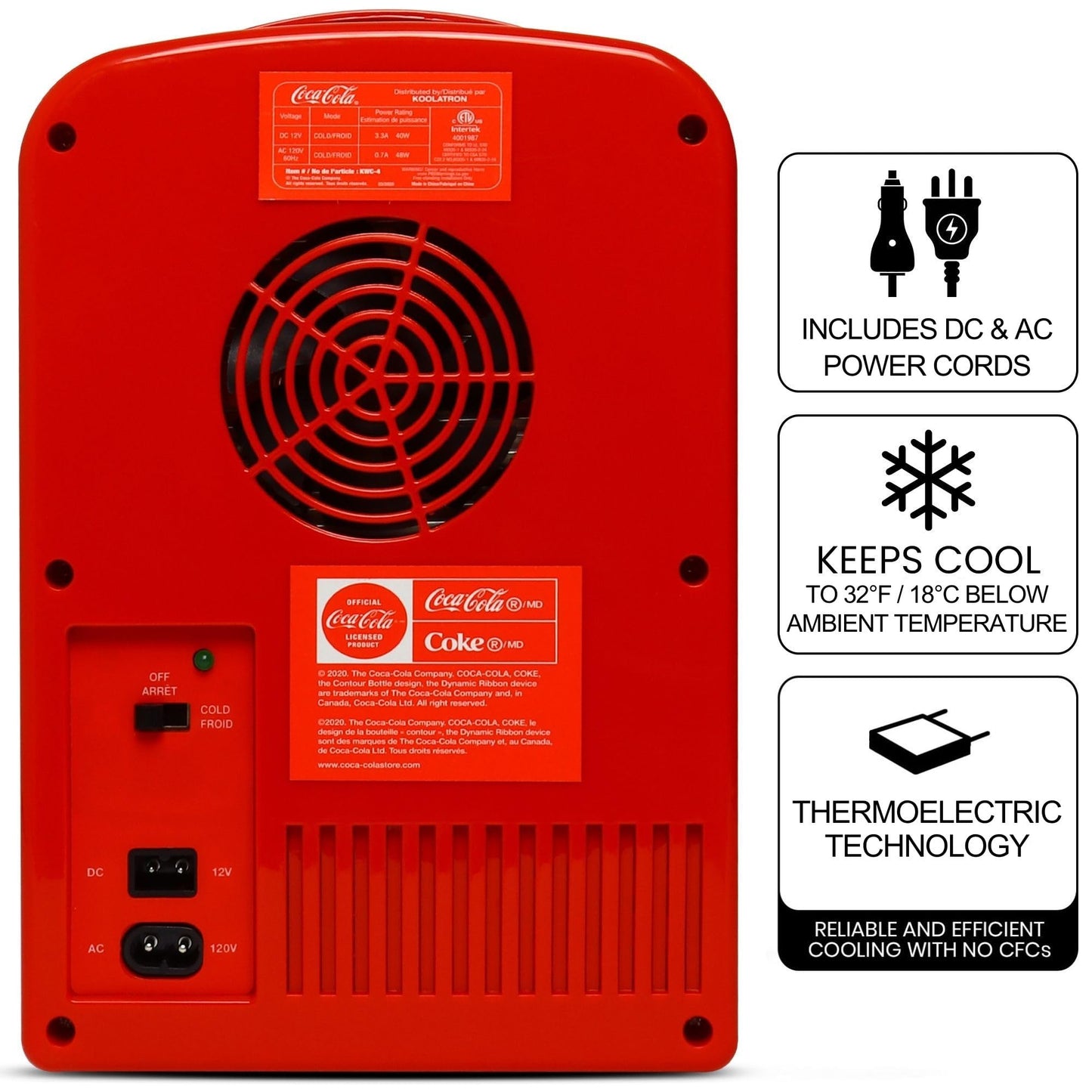Coca Cola Mini Fridge for Bedroom Cosmatic Office 4L Small Refrigerator 6 Can Mini Dorm Fridge Portable Cooler 12V DC 110V AC Personal Travel Snacks Drinks Red