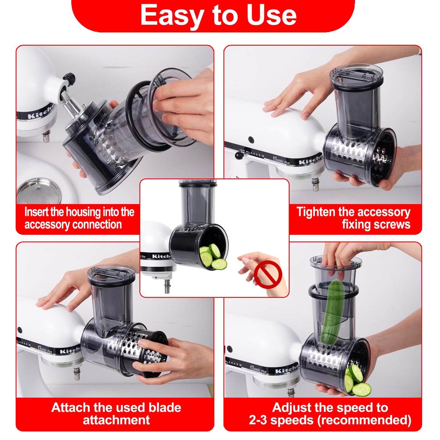 Slicer & Shredder Grater Attachment Compatible with KitchenAid Stand Mixer, 5 Blades Cheese Grater Attachment,Salad Machine with Vegetable Slicer, Salad Maker
