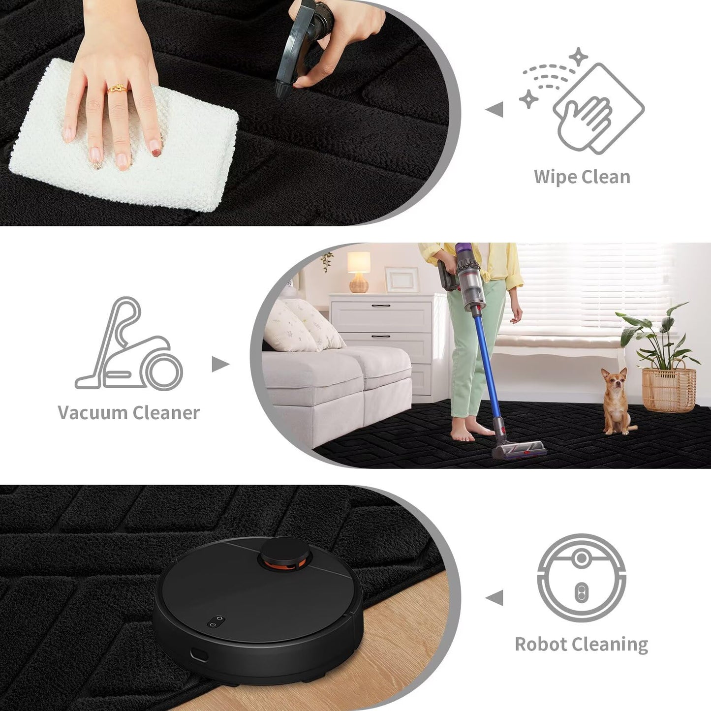 Flagover 5x7 Black Washable Area Rug for Bedroom Living Room, Modern Geometric Shag Non-Slip Rugs, Fluffy Plush Soft Memory Foam Carpet for Kids Boys Room Nursery