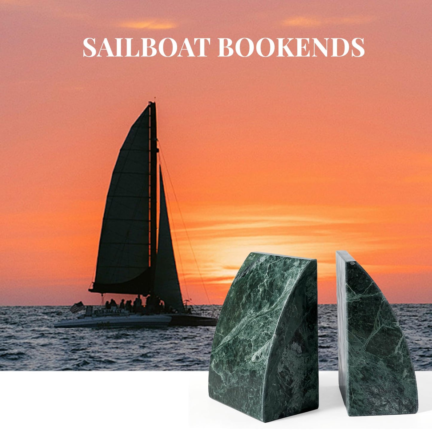 Koville Marble Bookends for Shelves, 8Lbs Large Stone Bookends for Heavy Books, Non-Slip Heavy Duty Book Stopper, Modern Decorative Book Ends for Bookshelf Table Home Decor(Green)