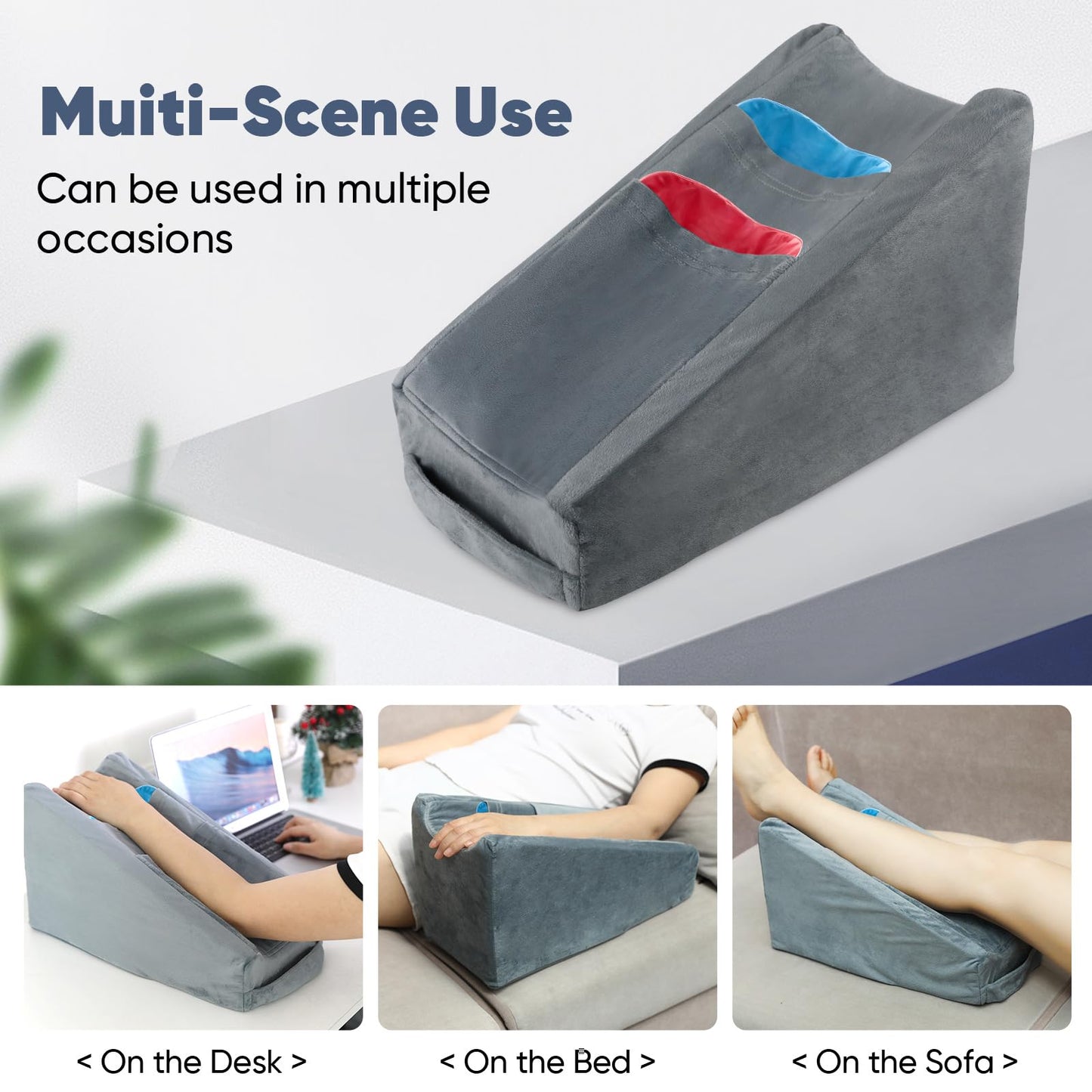 TBXONMOW Arm Elevation Pillow Arm Wedge Pillows for Adults Arm Support Pillow with Pocket for Post Surgery Elbow Rest Pillow with Removable Pillow for Sleeping(Grey)