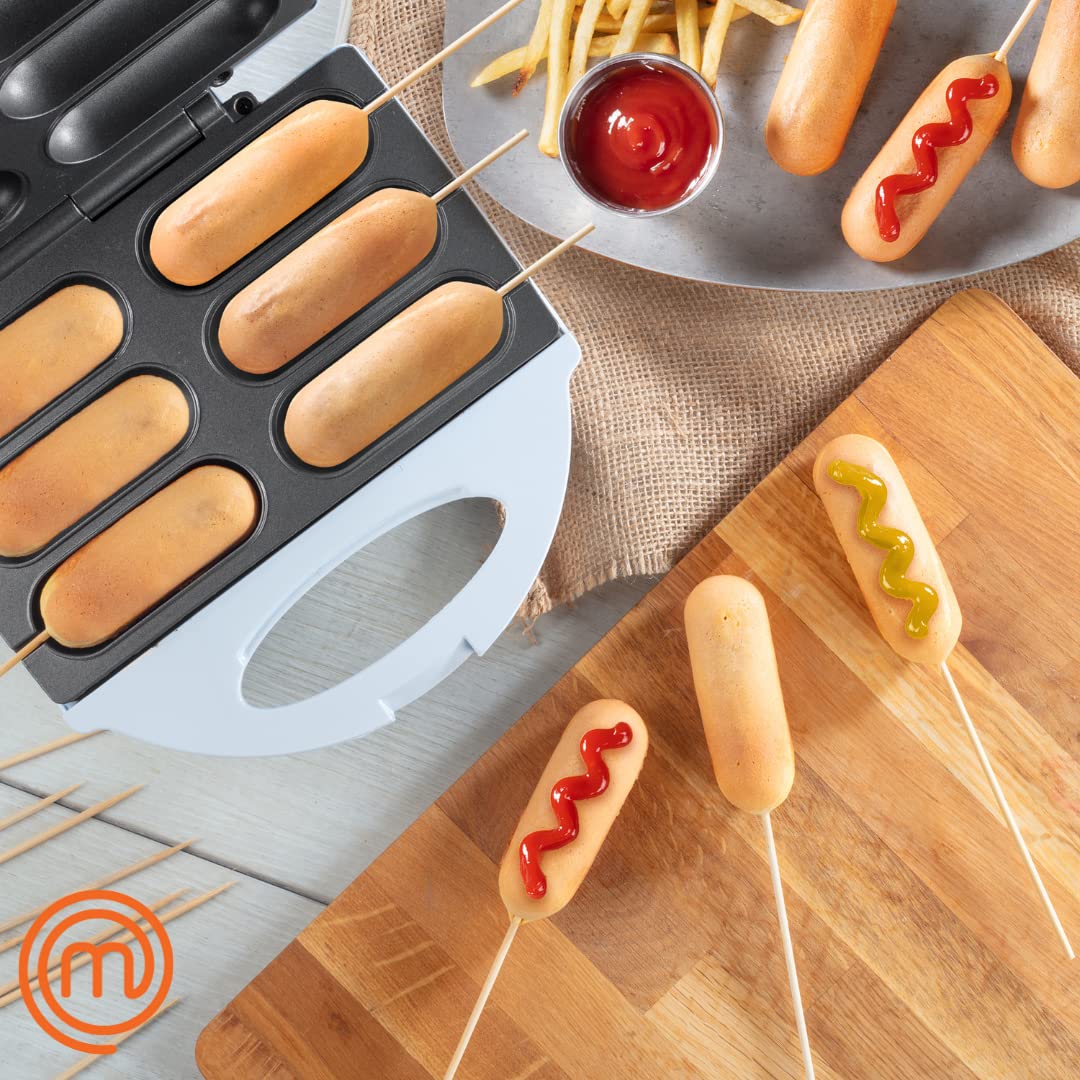 MasterChef Corn Dog Maker w 50 Skewers- Electric Nonstick Kitchen Baker- Fryer Machine Makes Hot Dogs, Cheese Mozzarella Sticks, Cake Pops, BBQ, Carnival Food, Apps & Parties- Fathers Day Gift for Dad