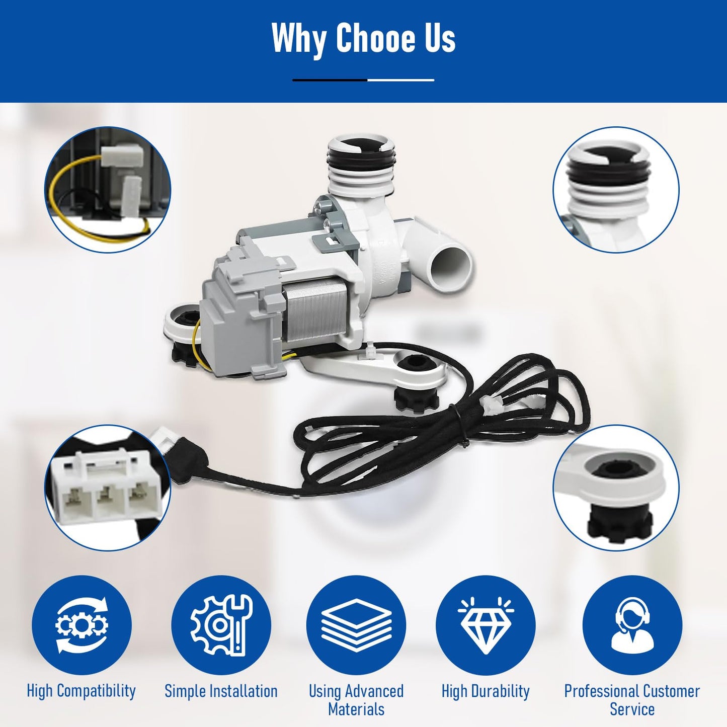 DC97-19289F Washer Drain Pump Assembly Compatible with Samsung Washing Machine Replaces DC97-19289A DC97-19289B DC97-17349B DC97-17366J DC97-17366A AP6806651 EAP12592631 PS12592631 PX3516-01