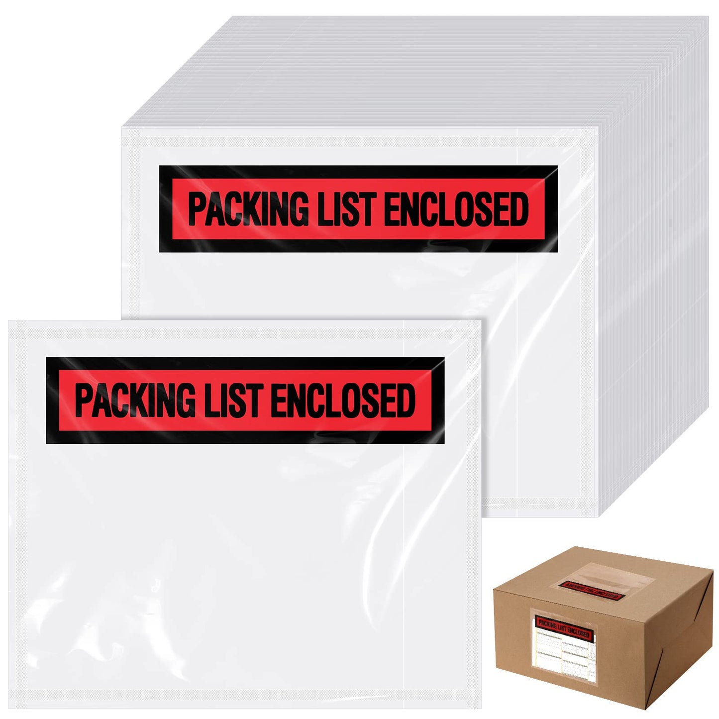 Teling 1000 Pcs Packing Slip Envelope Pouches Clear Self Adhesive Shipping Label Sleeves Waterproof Packing List Envelopes Pockets Top Loading Shipping Pouches Enclosed Bags (Red,4.5"X 5.5")