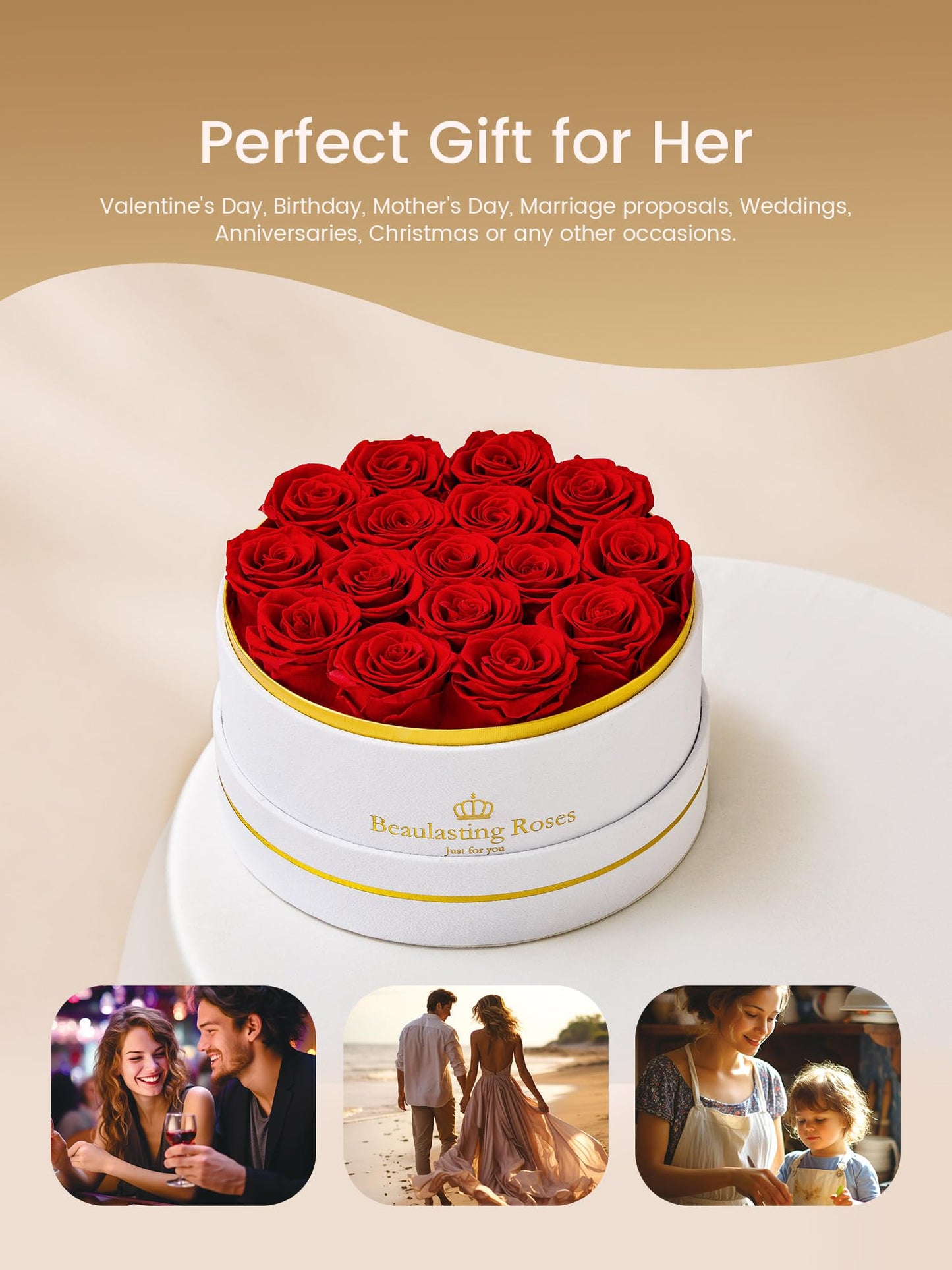 16 Preserved Roses Forever Flowers Real Roses in a Box Mother's Day Birthday Flowers for Her Mom Women Wife Valentine's Day, Red Roses