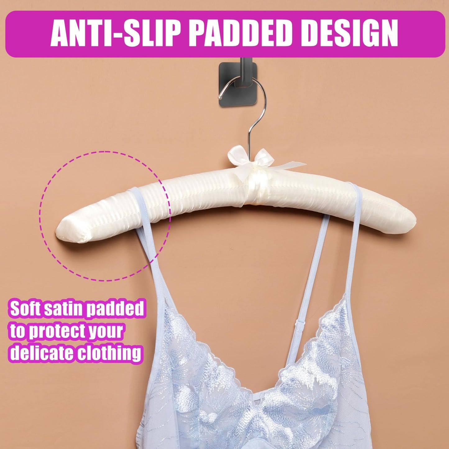 Amber Home 10 Pack Large Ivory Satin Padded Hangers, 17" Non-Slip Cushioned Hangers for Sweaters, Silk Dress, Wedding Dress, Bridal Gown, Cashmere
