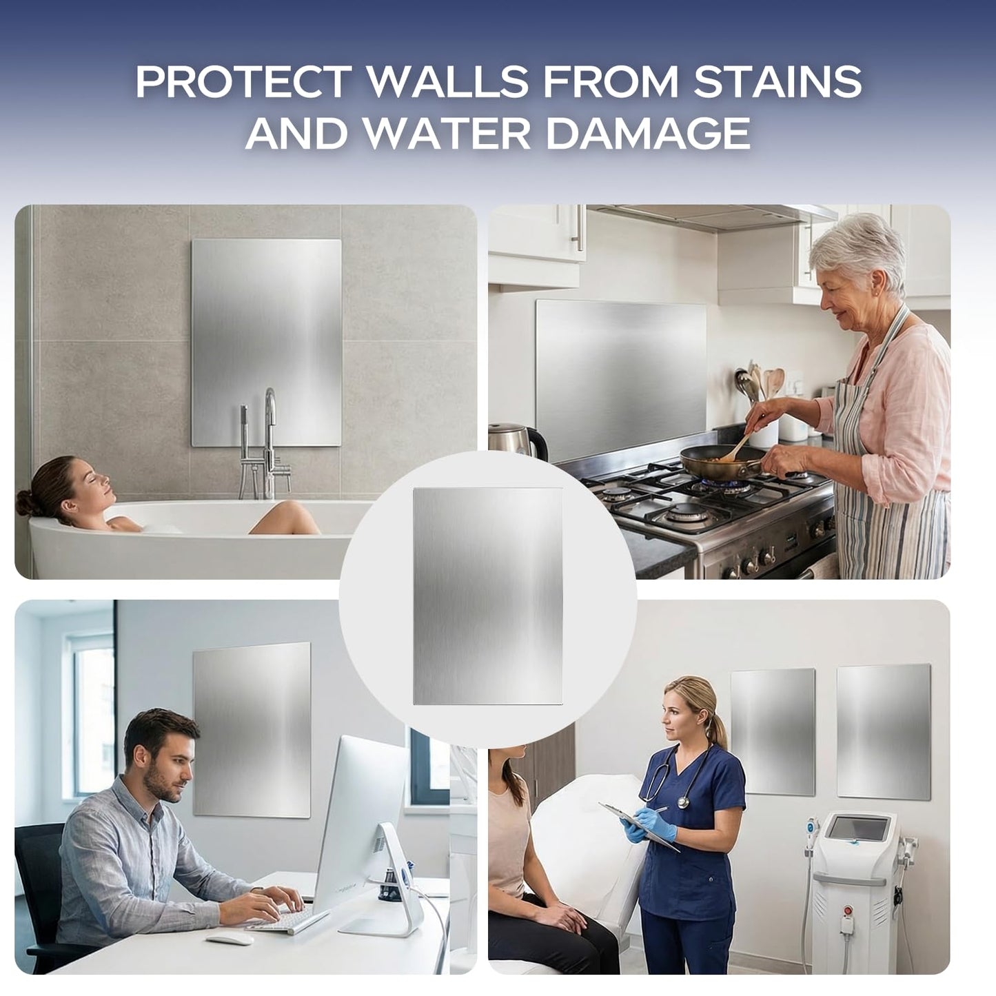 LTSEAME 24" x 16" Stainless Steel Backsplash Panel Hand Dryer Splash Guard Wall Backsplash Protector with Ultra Strength Adhesive for Bathroom, Kitchen, Stovetop