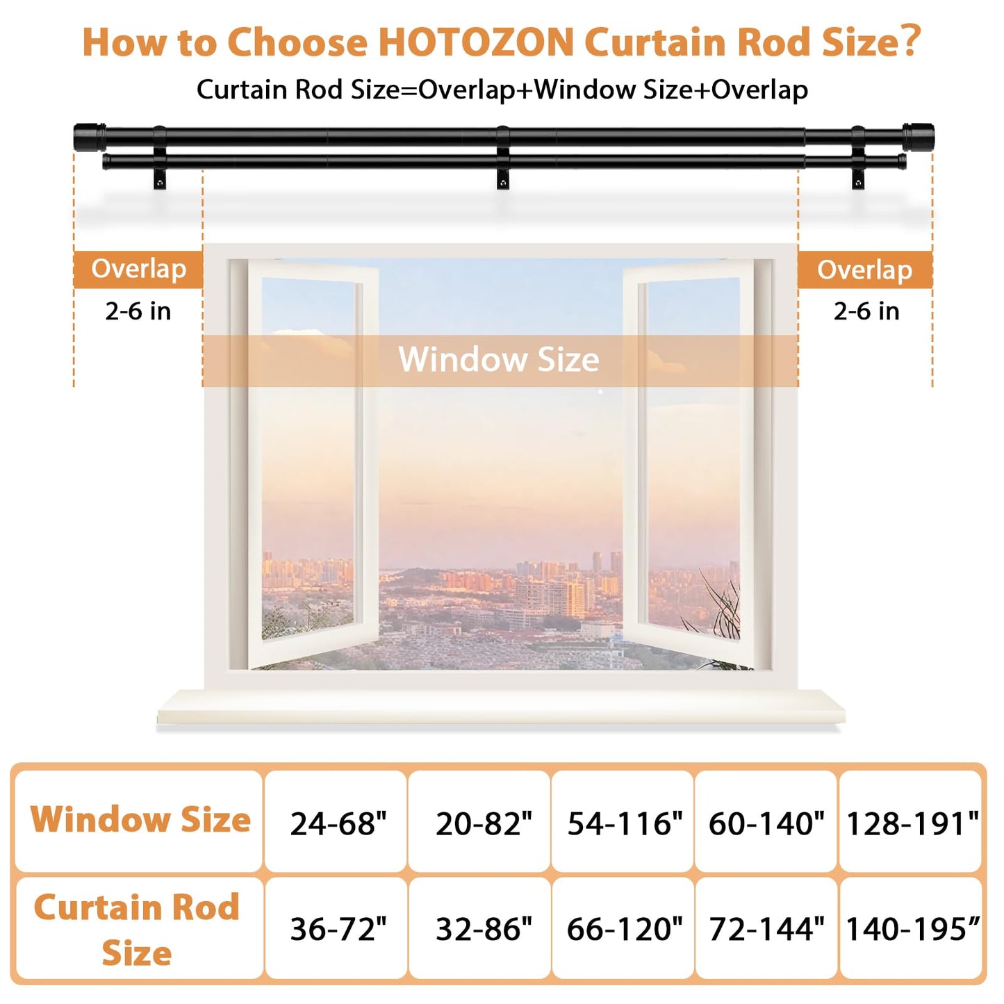 Double Curtain Rod 140 to 195 Inch, HOTOZON 1 Inch Heavy Duty Double Curtain Rods for Windows 128 to 191 Inches(10.6-15.9 ft), Telescoping Drapery Rod with Simple End Finials, Black