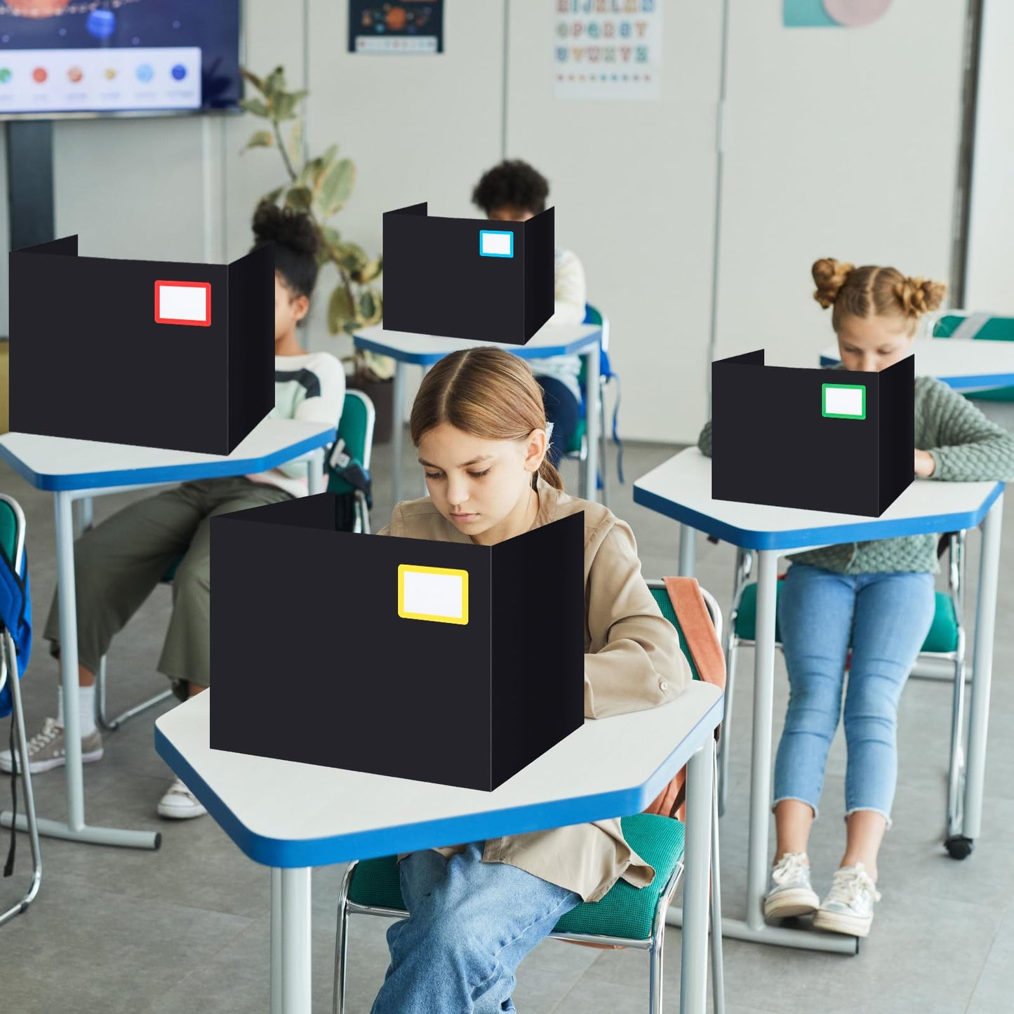 Crtiin 24 Pcs Privacy Folders for Students Desk Dividers Standard School Privacy Cardboard Board Testing Dividers Shield for Classroom Teacher Supplies Keep Eyes from roving(Stylish,Black)