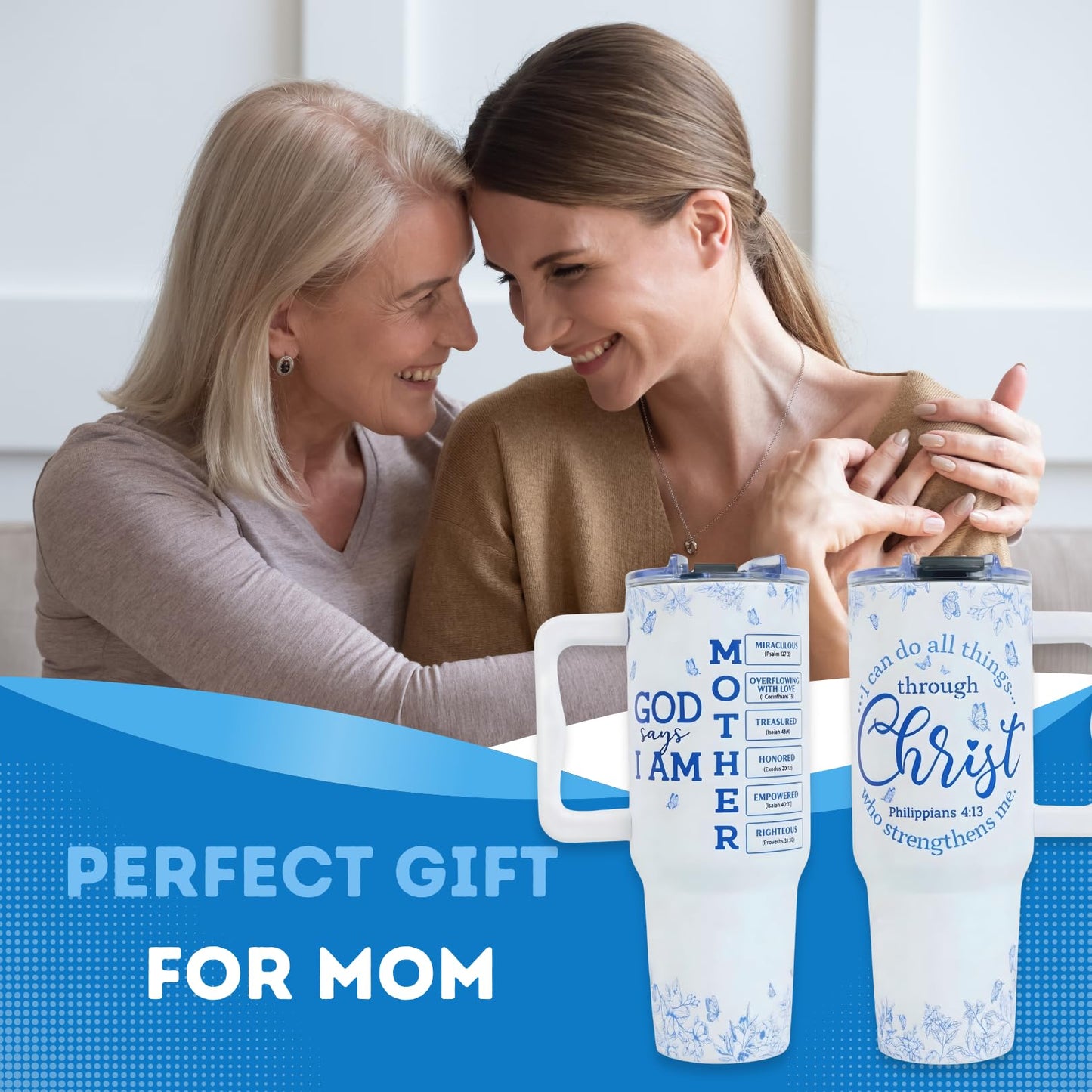 TAMUNBEE Christian Gifts For Mom, Mom Gift Tumbler With Handle 40oz, Christian Religious Moms Gifts, Birthday Gift for Moms, Stepmom, Mommy To Be from Daughter, Son or Family, Present for Women Faith