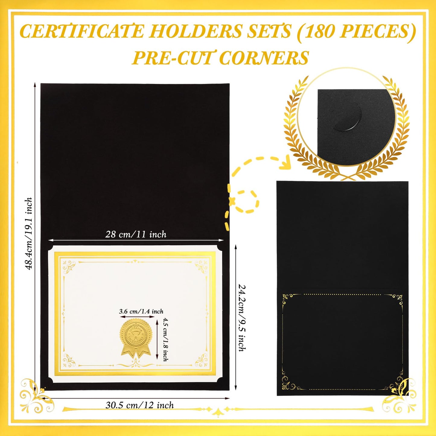 Noveread 180 Pcs Certificate Kit, 60pcs Black Certificate Holders & 60pcs Letter Size Papers & 60pcs Gold Foil Award Seals, Graduation, Employee Recognition, Schools & Ceremonies
