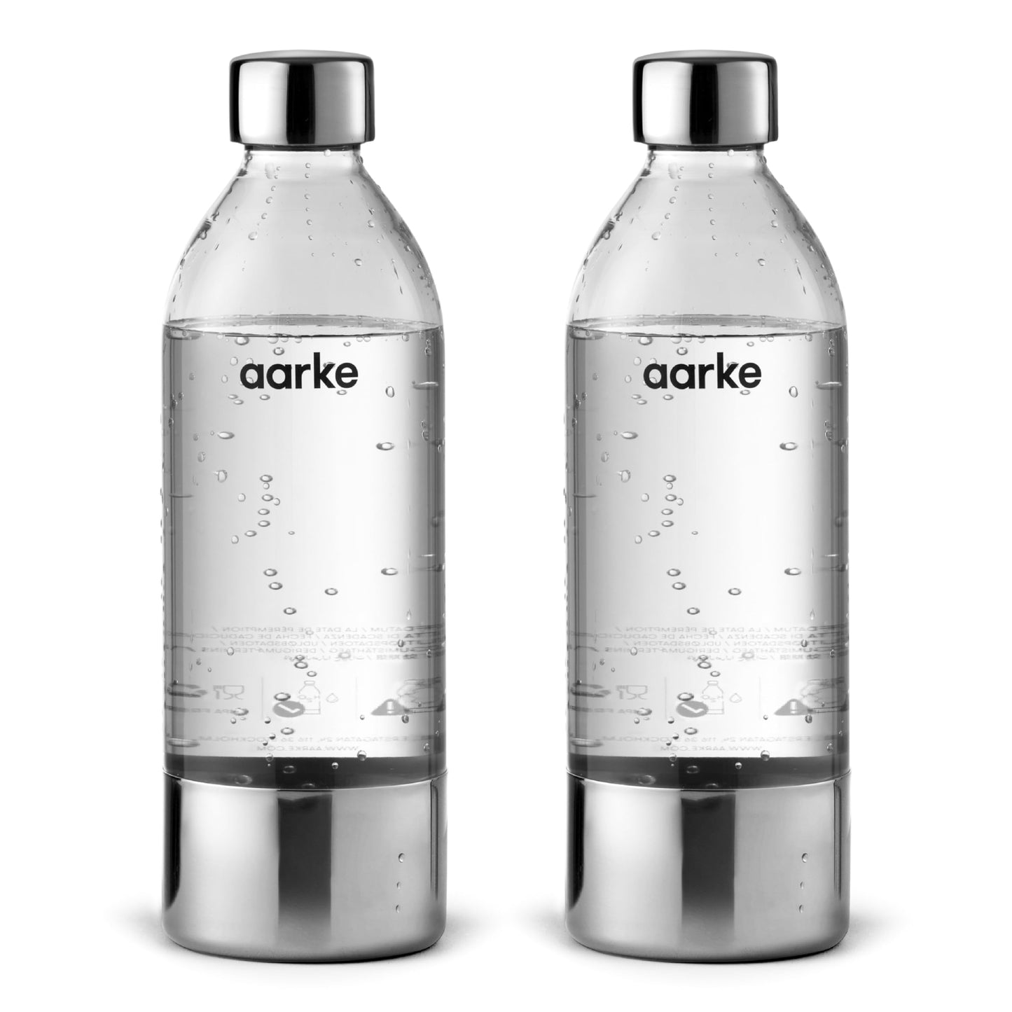 Aarke Extra PET Stainless Steel Reusable Bottle for Carbonator l, ll, and 3, BPA-Free and Non-Toxic, 1L/34 fl oz (2-Pack)
