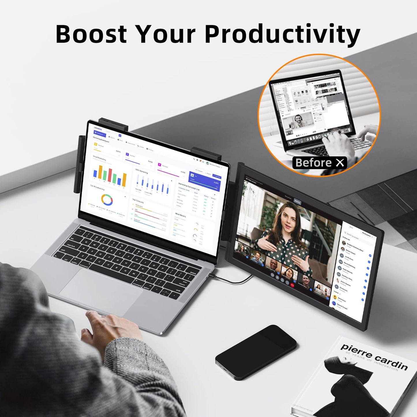 MAGICRAVEN Laptop Screen Extender, 14" 1080P IPS Portable Monitor Travel Monitor for 14-16.5" Laptops with USB-C/HDMI Port, Plug and Play Attachment Screen for Windows/Mac/Android/Switch/PS5/Xbox