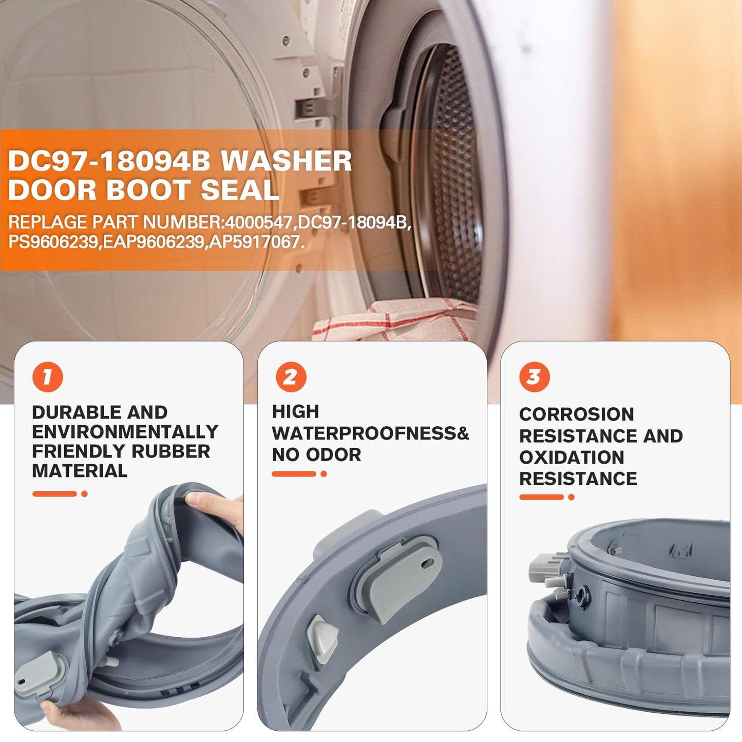 WF42H5000AW/A2 DC97-18094B Washer Door Boot Seal Gasket Diaphragm & 383EER4001A Washer Inner/Outer Tub Spring Expansion Tool-Fit for WF42H5200AF/A2 WF42H5200AP/A2 by Beaquicy