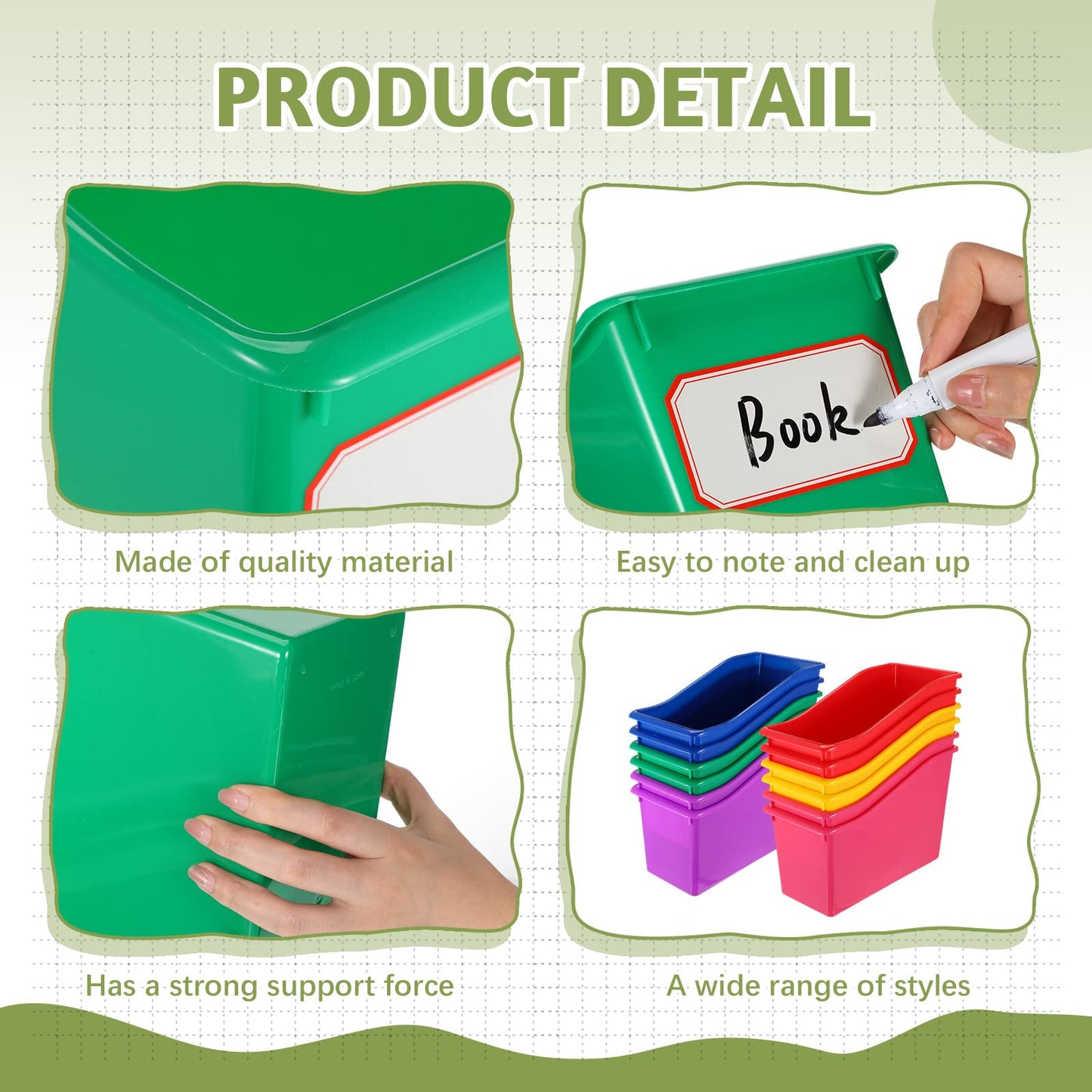 Teling 12 Pcs Book Bins Bulk - Plastic Book Storage Bin with Labels for Classroom Interlocking Magazine Holder Organizer Binder Container Box for School Office Desktop Bookshelf Home (Rainbow Bright)
