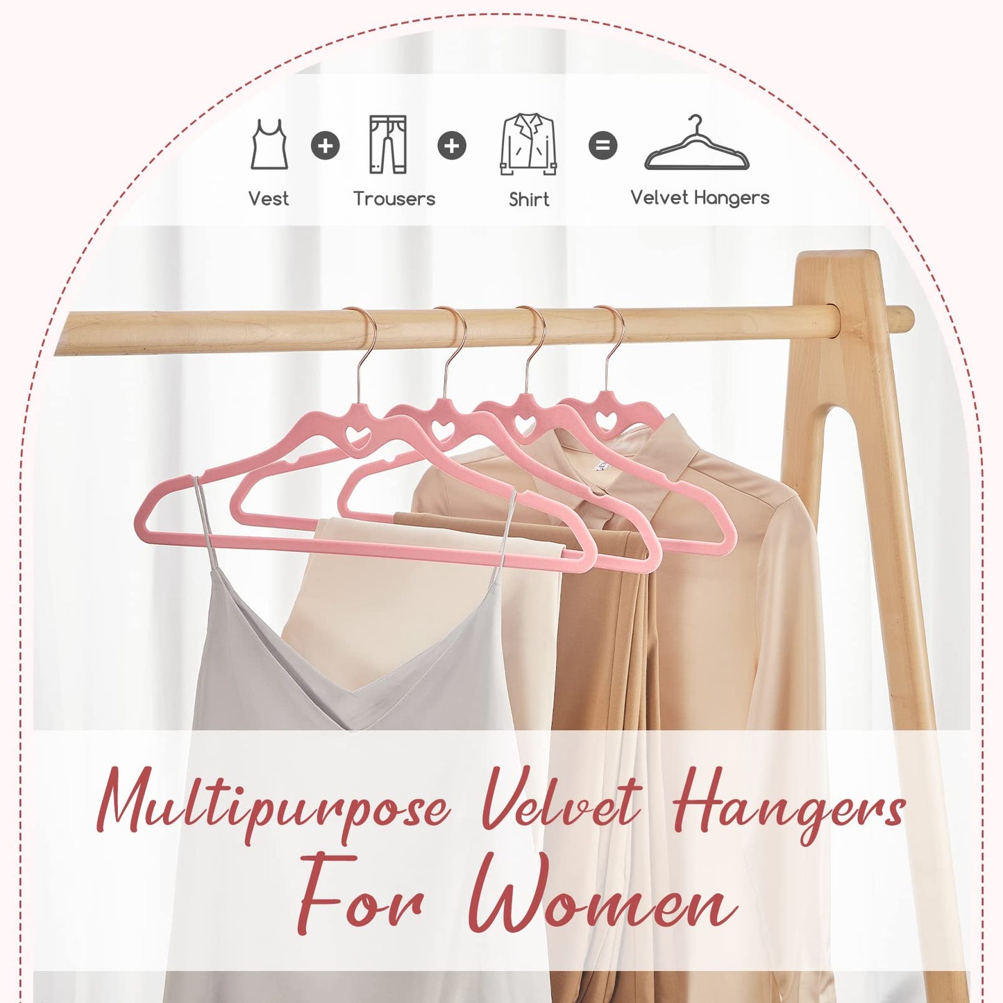 HOUSE DAY Pink Velvet Hangers 60 Pack, Non Slip Flocked Felt Hangers, Sturdy Velvet Clothes Hanger, Cute Heart Heavy Duty Coat Hanger, Ultra Slim Pink for Closet Space Saving