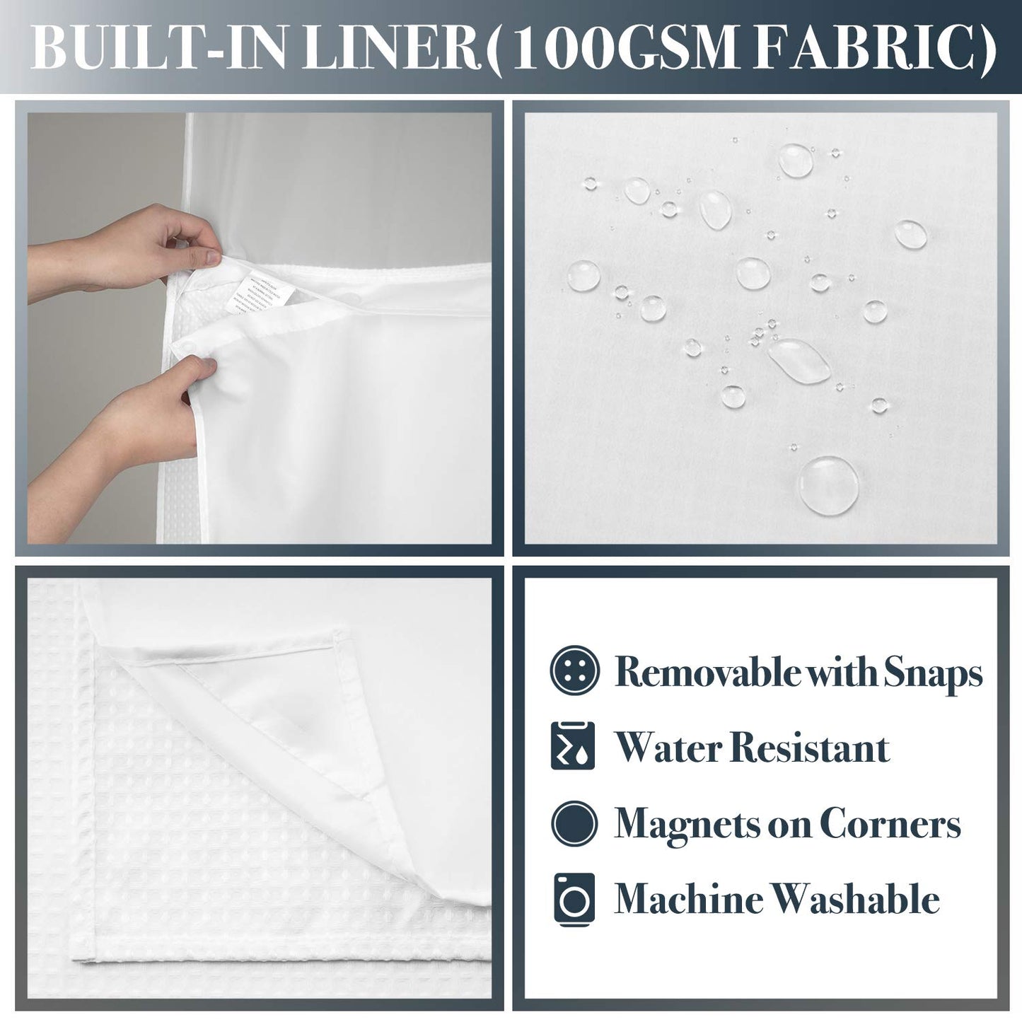 N&Y HOME Waffle Weave Shower Curtain with Snap-in Fabric Liner Set, 12 White Hooks Included - Hotel Style, Waterproof & Washable, Heavyweight Fabric & Mesh Top Window - 71x72, White