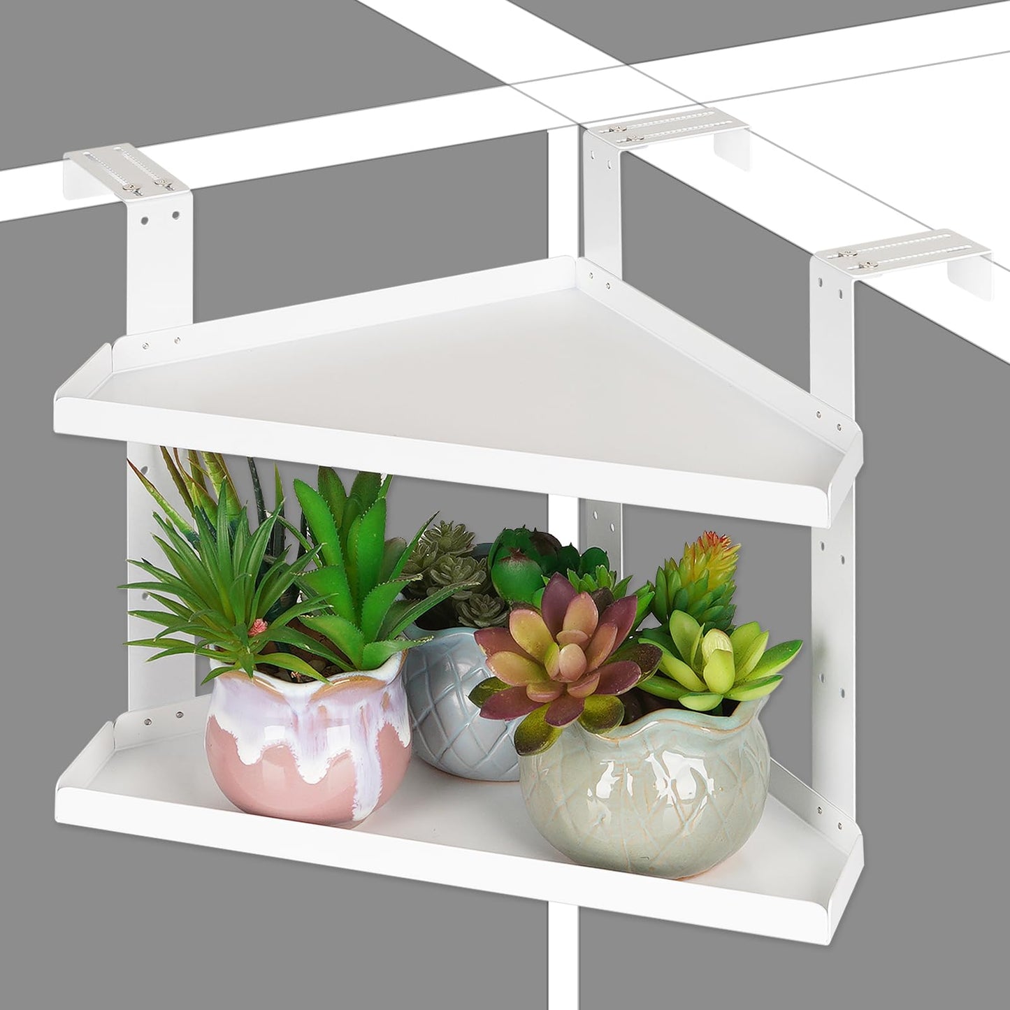 Olpchee Office Cubicle Shelf - Height Adjustable Corner Shelf with Adjustable Hooks
