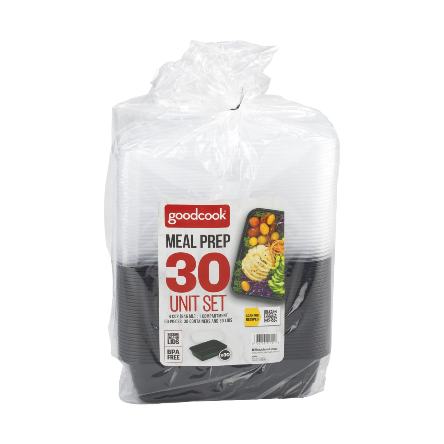 GoodCook Meal Prep Rectangle Single Compartment 30 units, Black, BPA Free