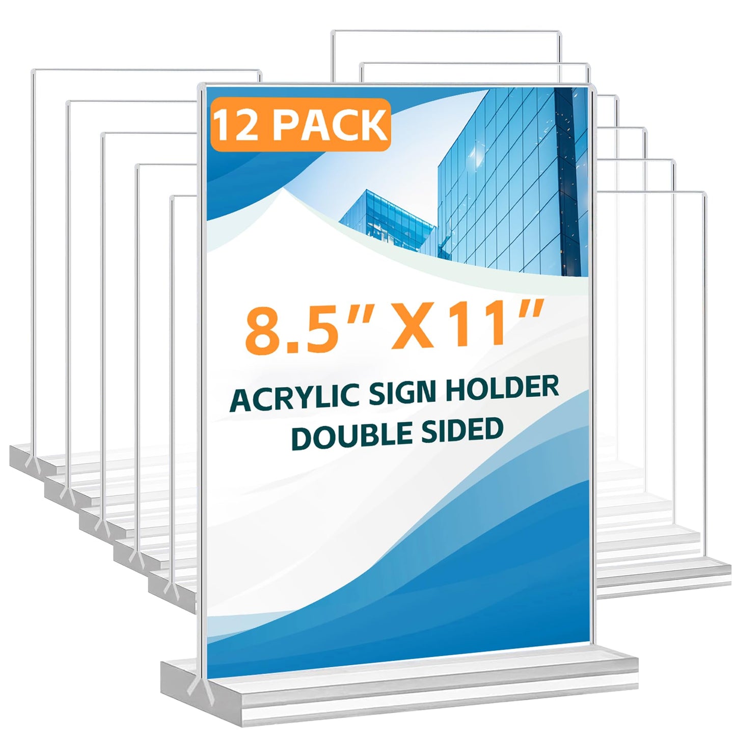 Acrylic Sign Holder 8.5 x 11, 12 Pack Acrylic Display Stand, Double-Sided Clear Sign Holder, Vertical Plastic Stands for Display, Stand up Table Top Frame Paper Holder for Office Business Store Restaurants