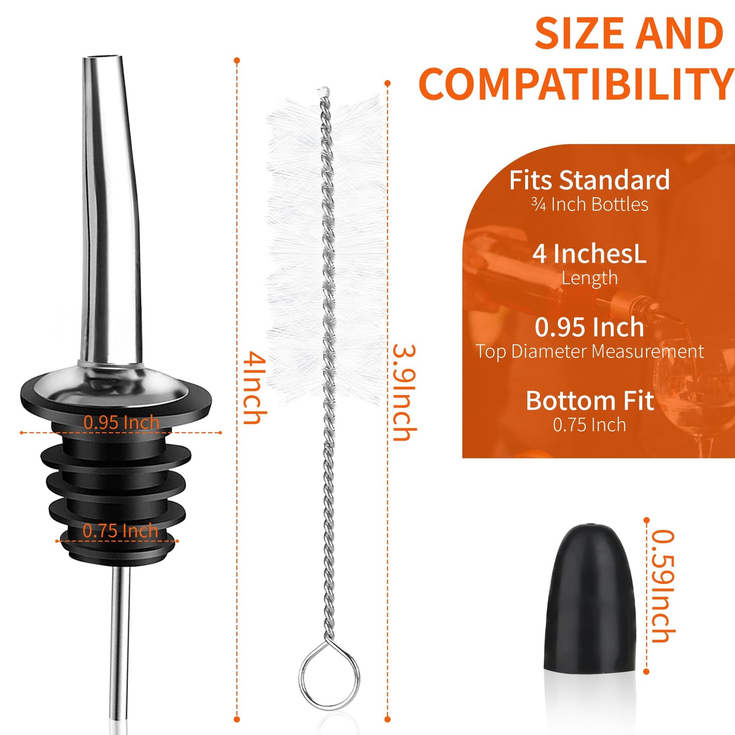 72 PACK Femilkt Liquor Pour Spout With Dust Caps,Stainless Steel Pourers Spouts for Liquor Bottles,Bottle Pourers for Alcohol, Olive Oil - Speed Pourers, Bar Bartender Accessories