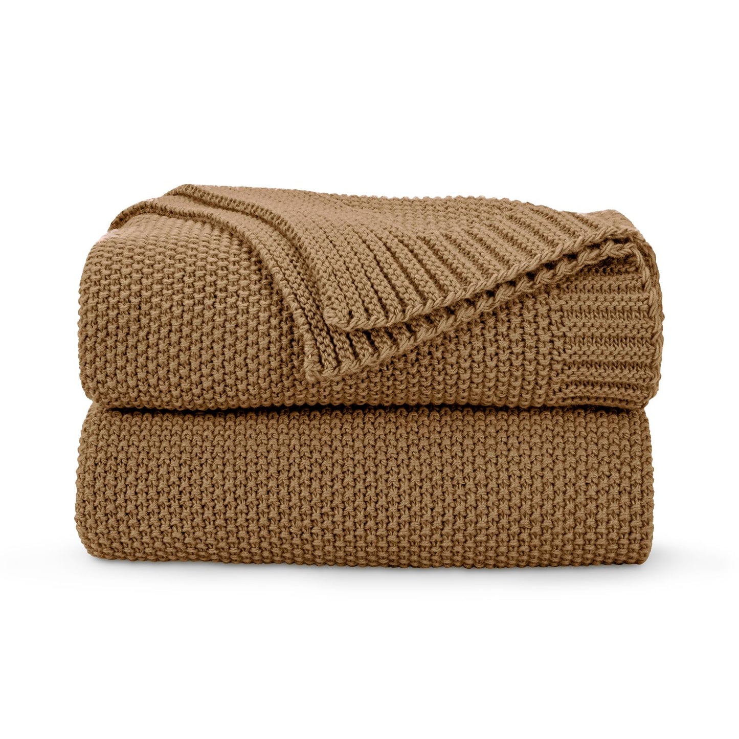 CozeCube Caramel Brown Throw Blanket for Couch, Soft Cozy Cable Knit Throw for Bed Sofa Living Room, Lightweight Warm Decorative Farmhouse Christmas Blanket, 60"x80", Light Brown