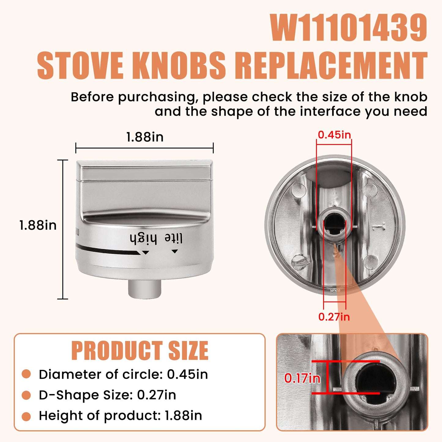 AMI PARTS W11101439 Stove Knobs Compatible with Maytag Range Knobs Replacements for MGR6600FZ0 MGR6600FB0 MGR6600FW0 MGR6600FZ1 MGR6600FZ3 MGR7700LZ0 MGR7700LZ10 5PCS