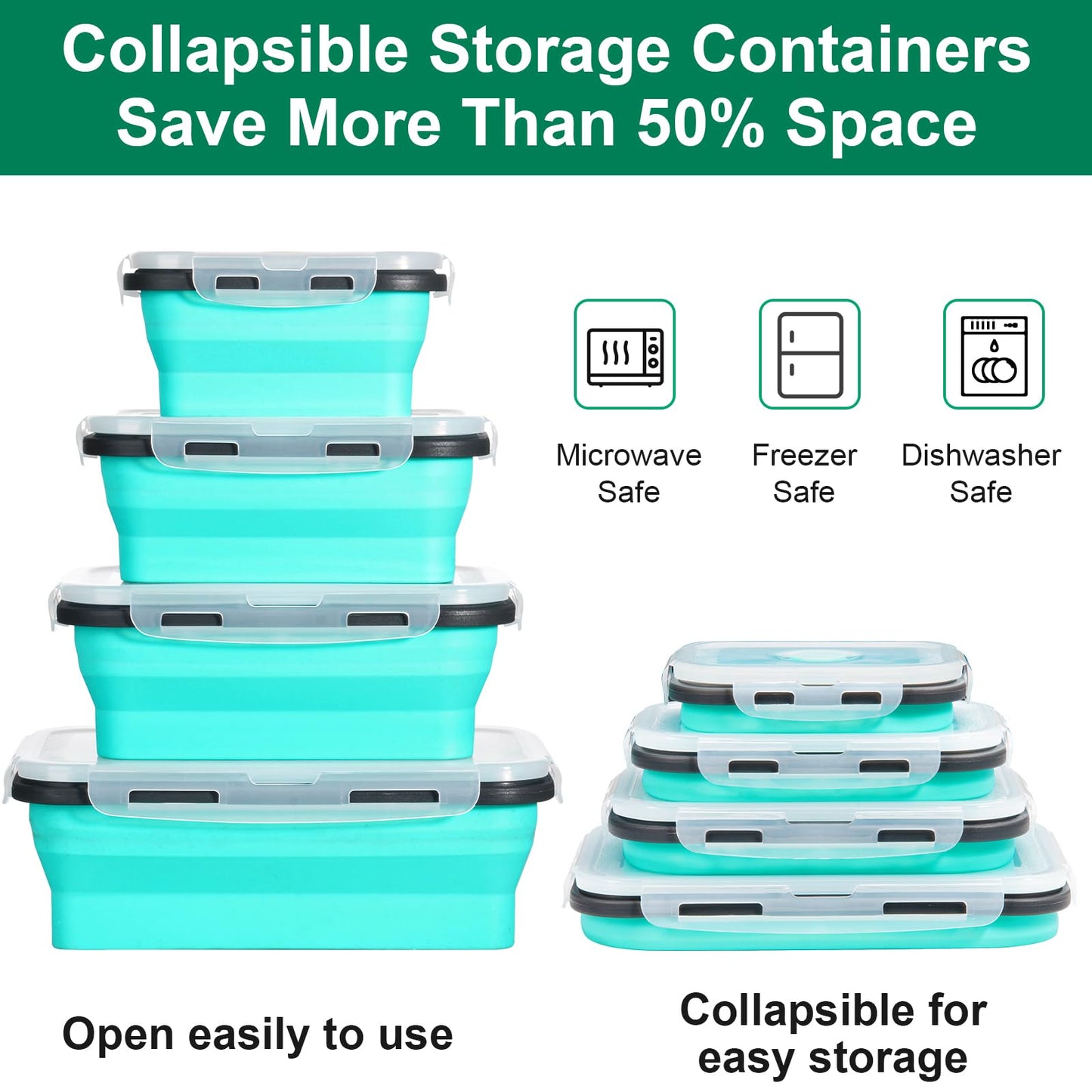 Sudaya 8 Pack Collapsible Food Storage Containers With Lids, Collapsible Storage Containers Sets Silicone Collapsible Bowls For Camping, RV Accessories, Travel Trailer Must