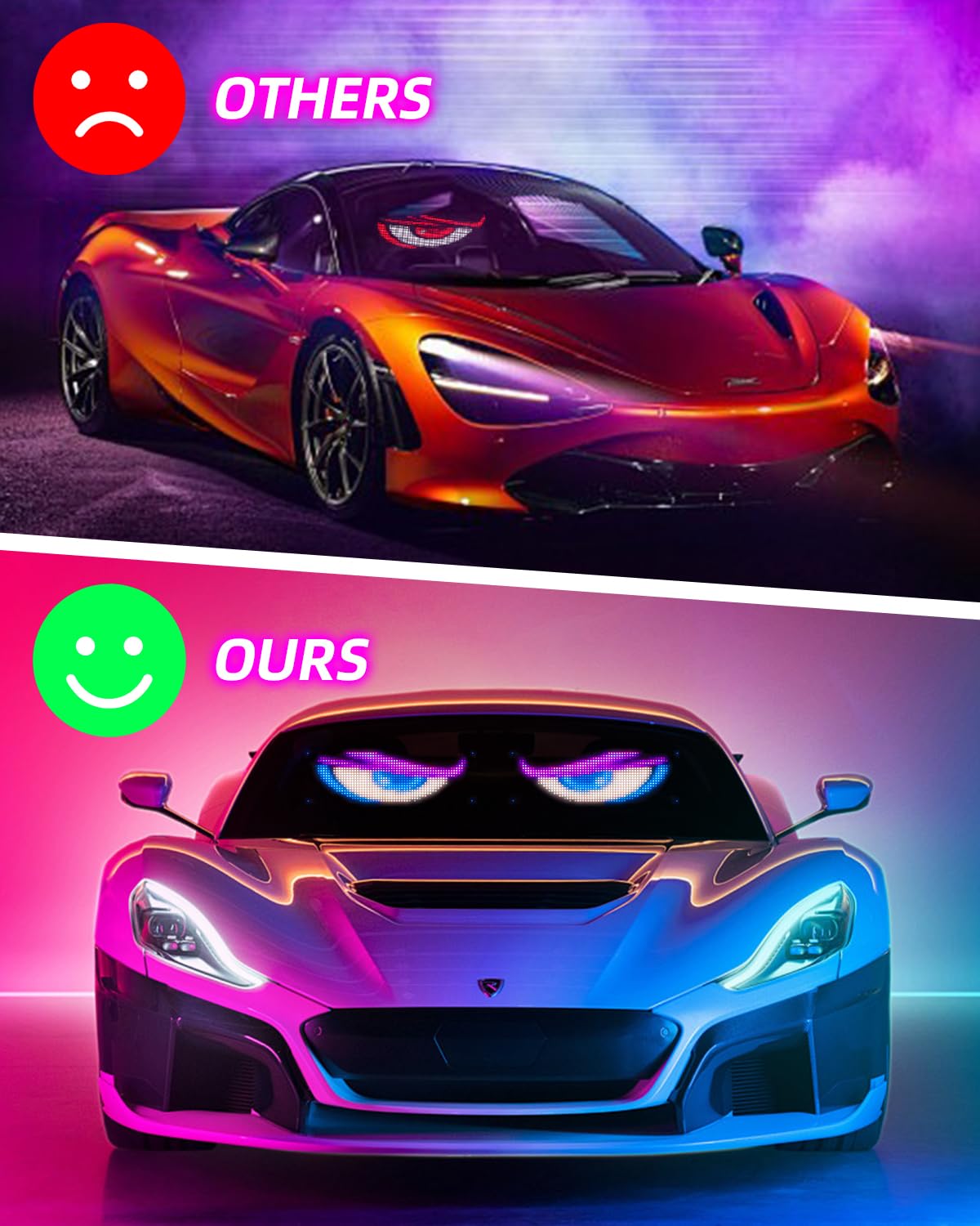 Untrxr 2pcs Devil Eyes Light for Windshield,14“*4”Programmable Flexible LED Display with Remote/App Control,Custom Animations, Patterns & Text,for Store、Cars、 Trucks