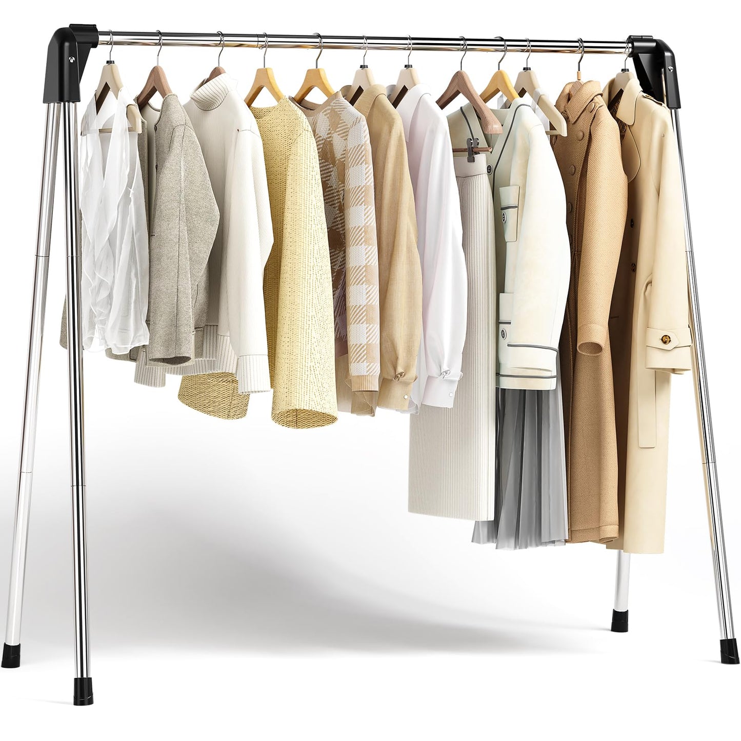APEXCHASER Clothes Drying Rack, Stainless Steel Drying Rack Clothing with Height-Adjustable, Foldable Gullwings Laundry Drying Rack, Indoor Outdoor Use, No Assembly, White