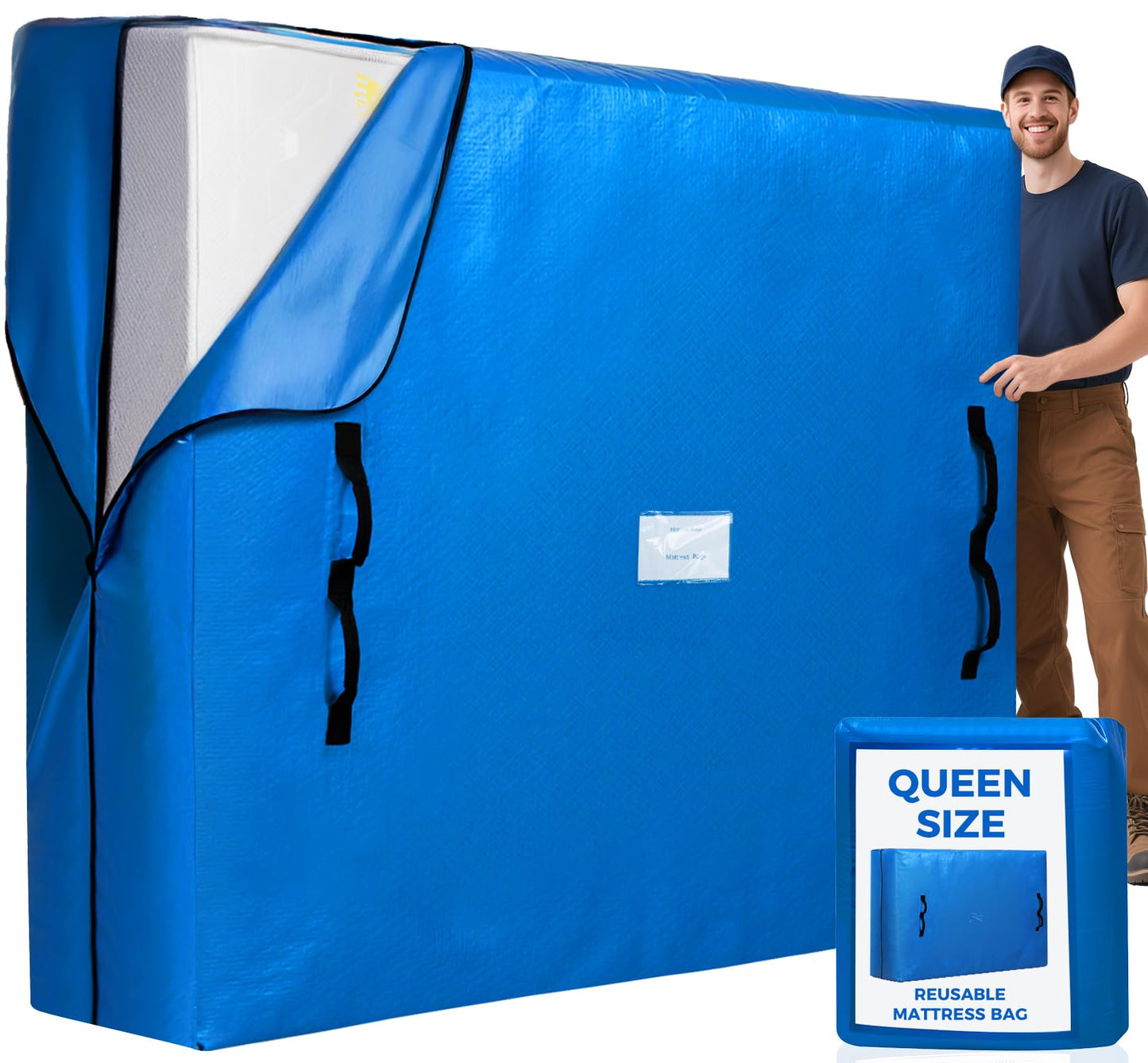BAGAIL Mattress Bags for Moving, Mattress Covers with Heavy Duty Handles, Reusable Mattress Storage Bag for Moving Supplies(Blue, Queen)