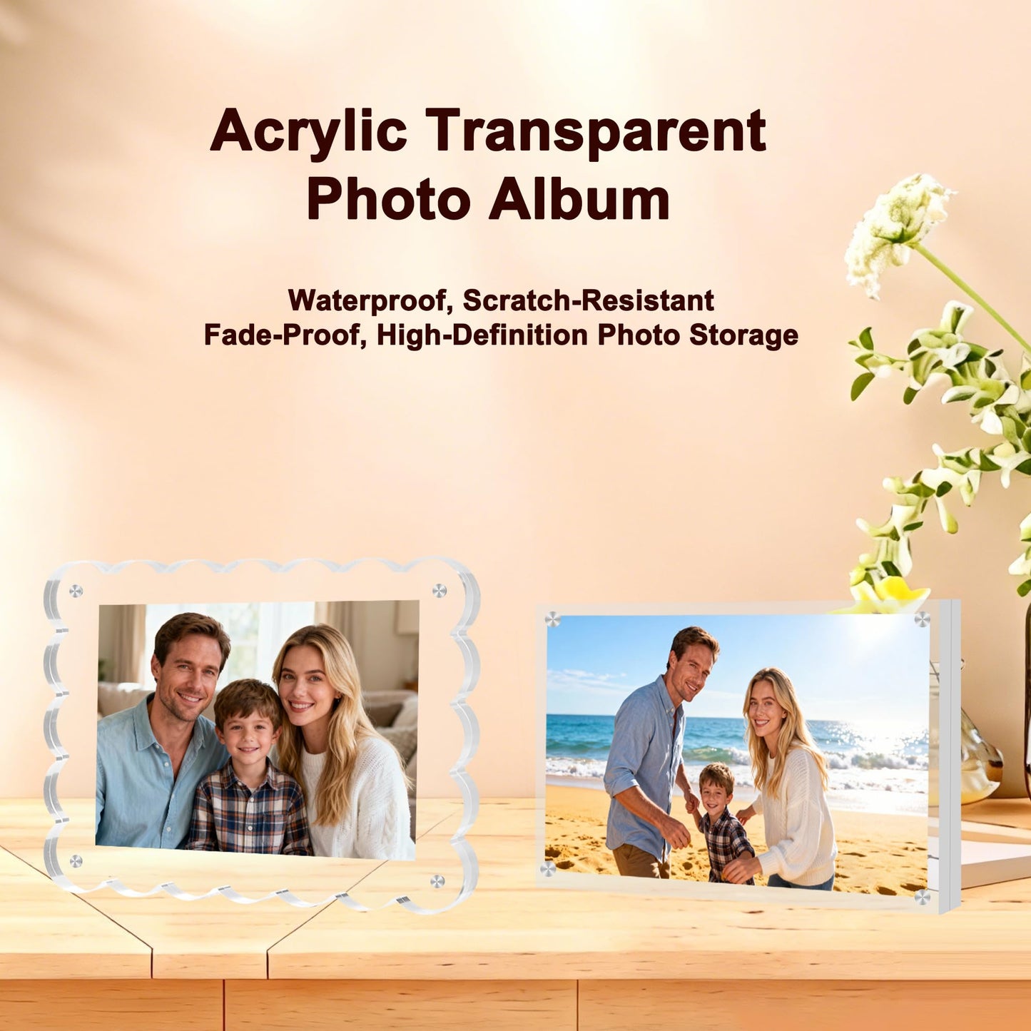 KRT 6 Pack Acrylic Picture Frames 4x6, Scalloped Acrylic Frame, Desktop Display Vertically or Horizontally Transparent Clear Double Sided Magnetic Picture Frame
