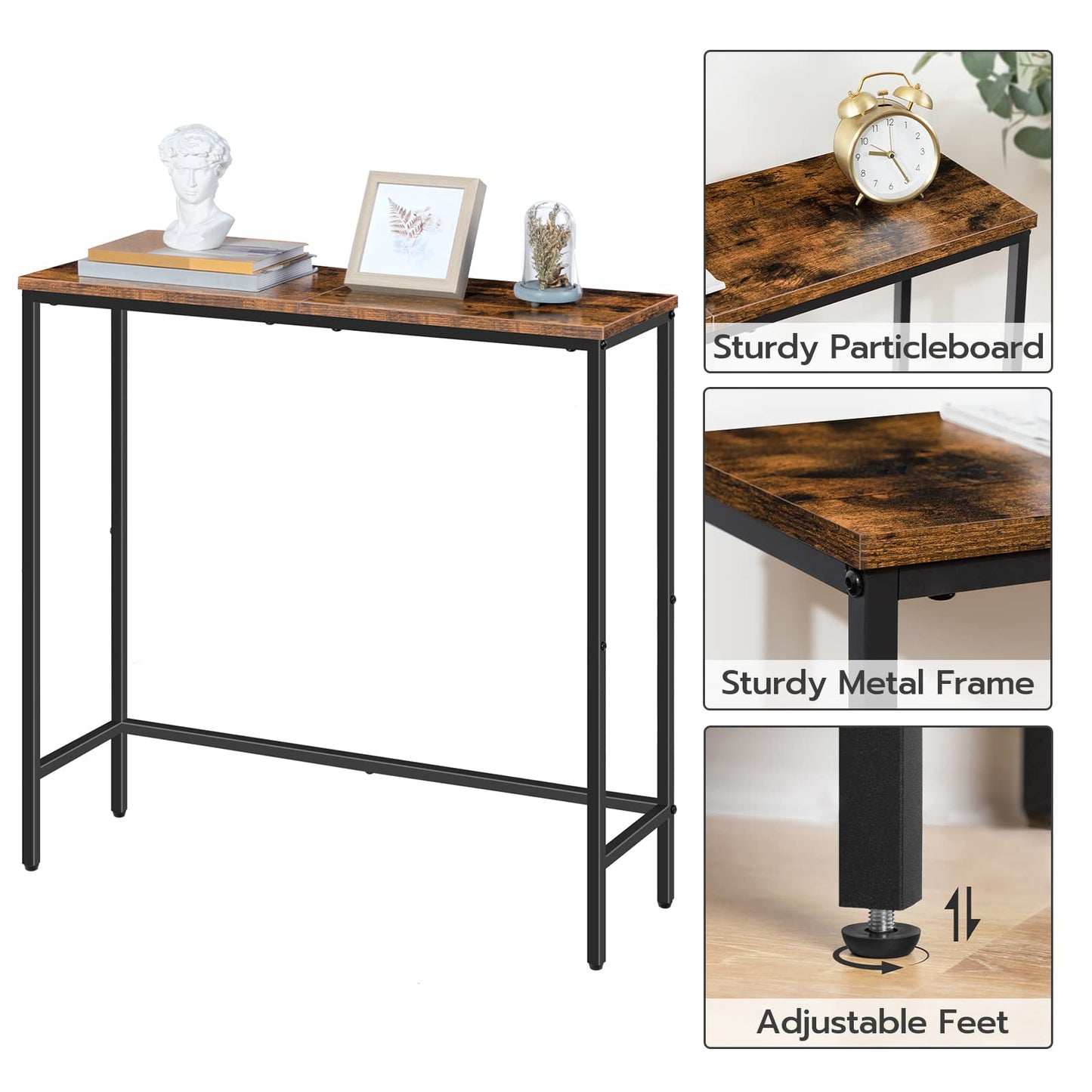 HOOBRO Narrow Console Table, 29.5" Small Entryway Table, Thin Sofa Side Display Table, for Hallway, Bedroom, Living Room, Foyer, Rustic Brown and Black BF75XG01