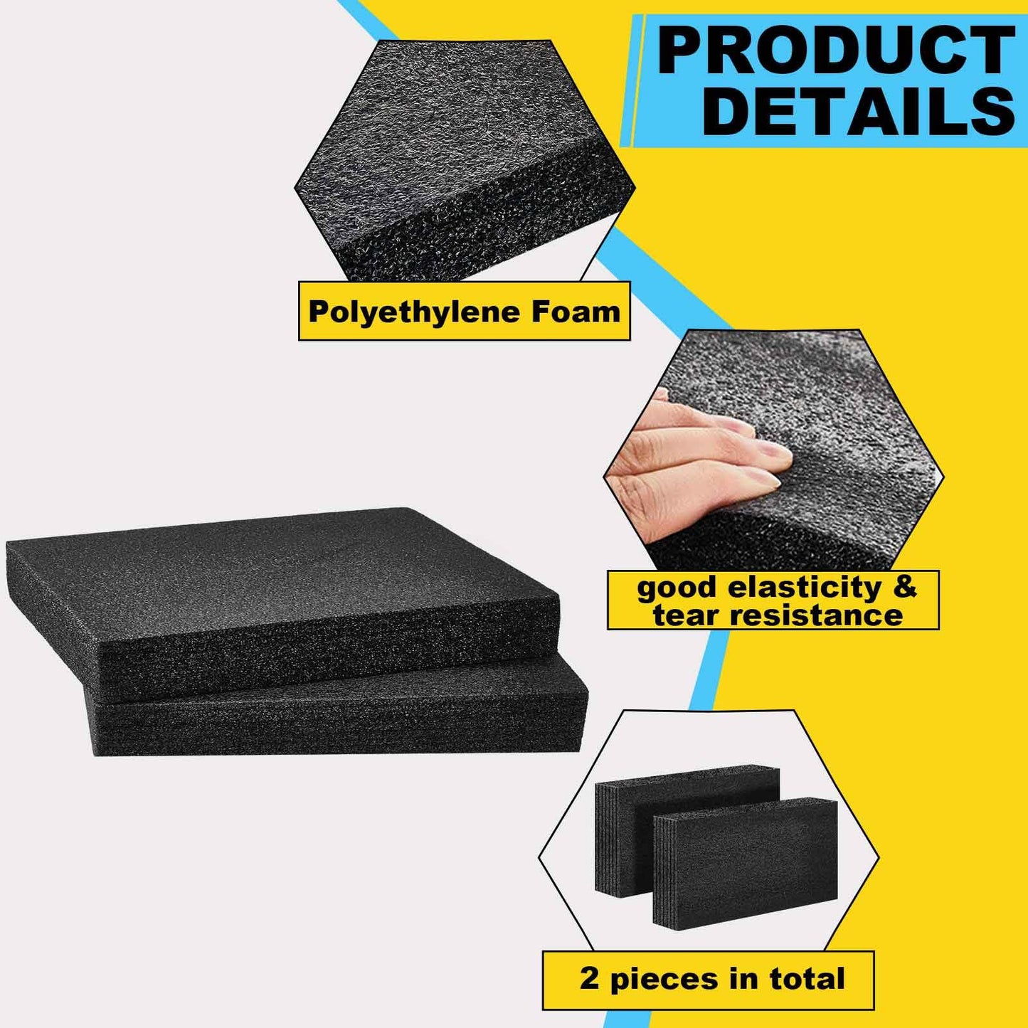 Hoolerry 2 Pcs Customizable Polyethylene Foam Packing Inserts for Cases Thick Polyethylene Cuttable Foam Sheet for Tool Box, Camera, Crafts, Storage and Crafts (24" X 12" X 2",Black)