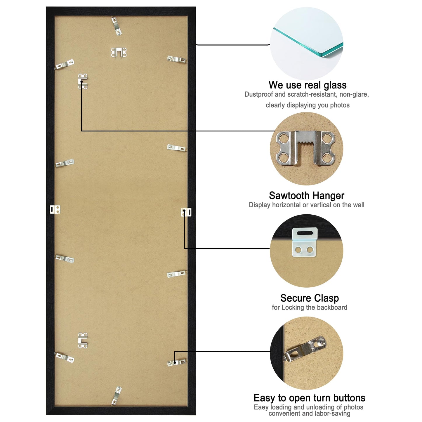 Hongkee 12x36 Picture Frame 2 Packs, Real Glass and Rustic Black Wood Frame, Display Collage Pictures Twelve 4x6 With Mat or Pennant 12 x 36 Without Mat - Horizontal or Vertical Wall Mounting