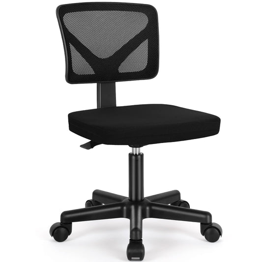 Sweetcrispy Small Office Desk Chair, Ergonomic Low-Back Mesh Rolling Work Swivel Chairs with Wheels, Armless Comfortable Seat Lumbar Support for Home, Bedroom, Study, Student, Adults,Classic Black