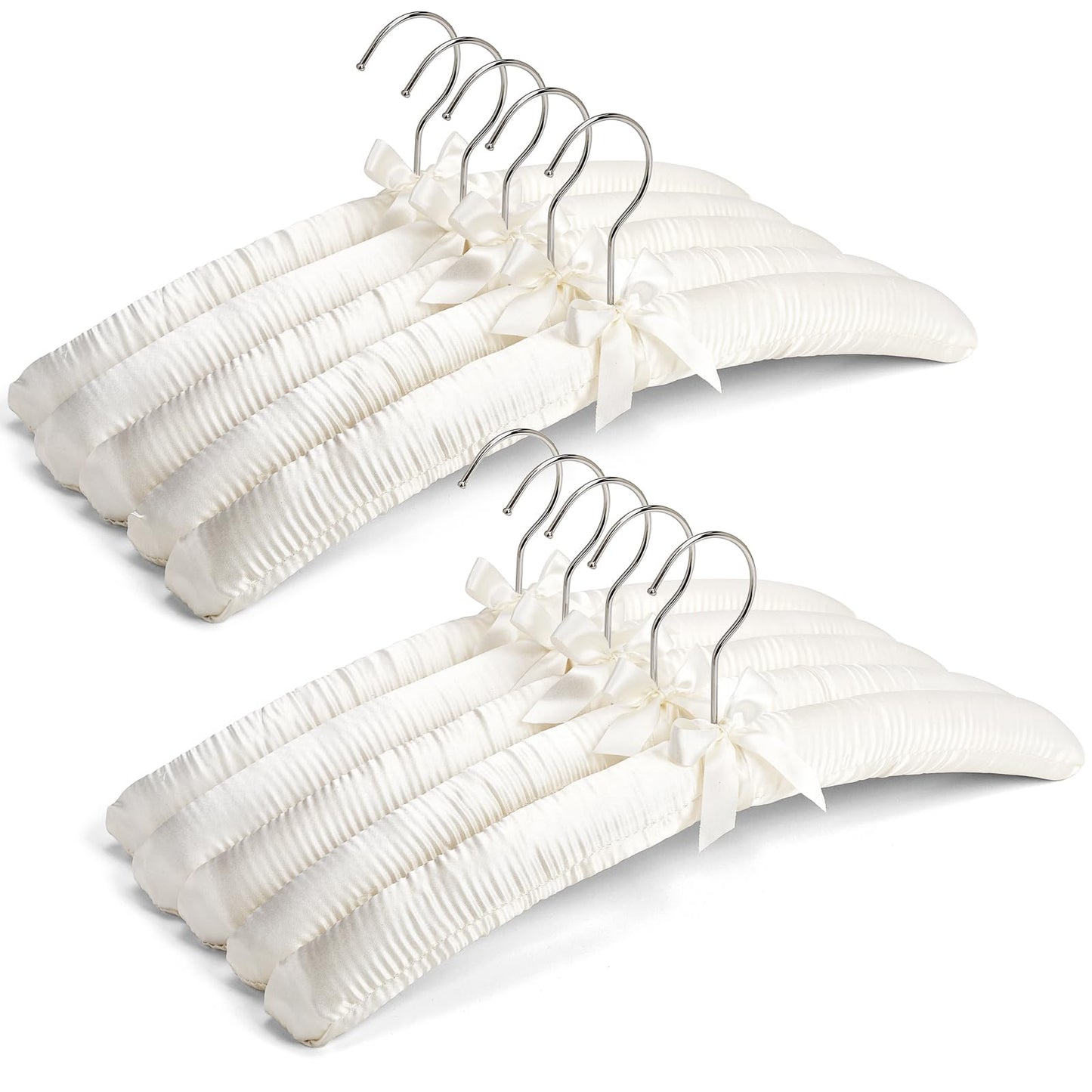 Amber Home 10 Pack Large Ivory Satin Padded Hangers, 17" Non-Slip Cushioned Hangers for Sweaters, Silk Dress, Wedding Dress, Bridal Gown, Cashmere