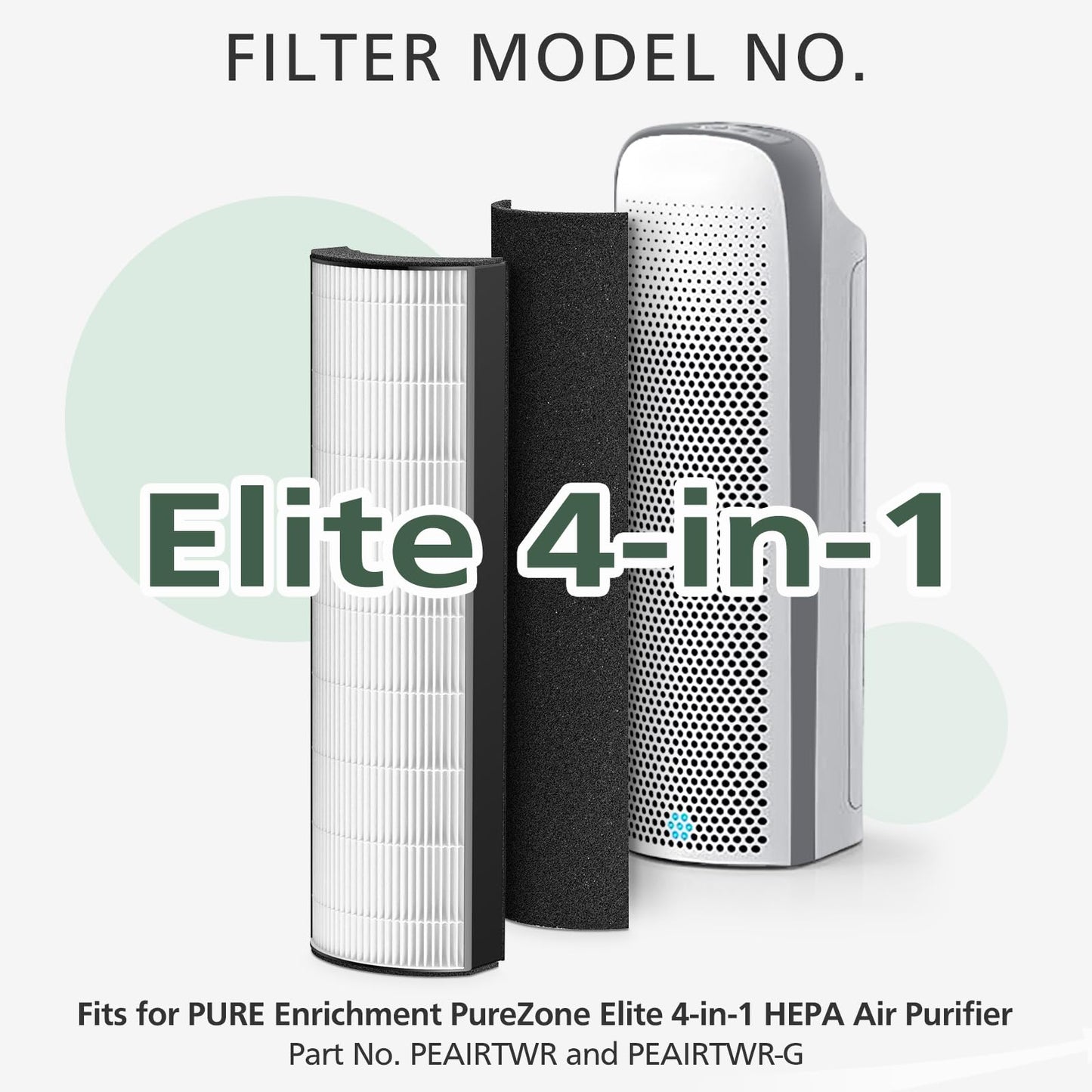 2-in-1 HEPA Replacement Filter Compatible with Pure Enrichment PureZone Elite 4-in-1 Air Purifier (PEAIRTWR), Carbon Activated Pre-filter + HEPA Air Filter, 2 Pack