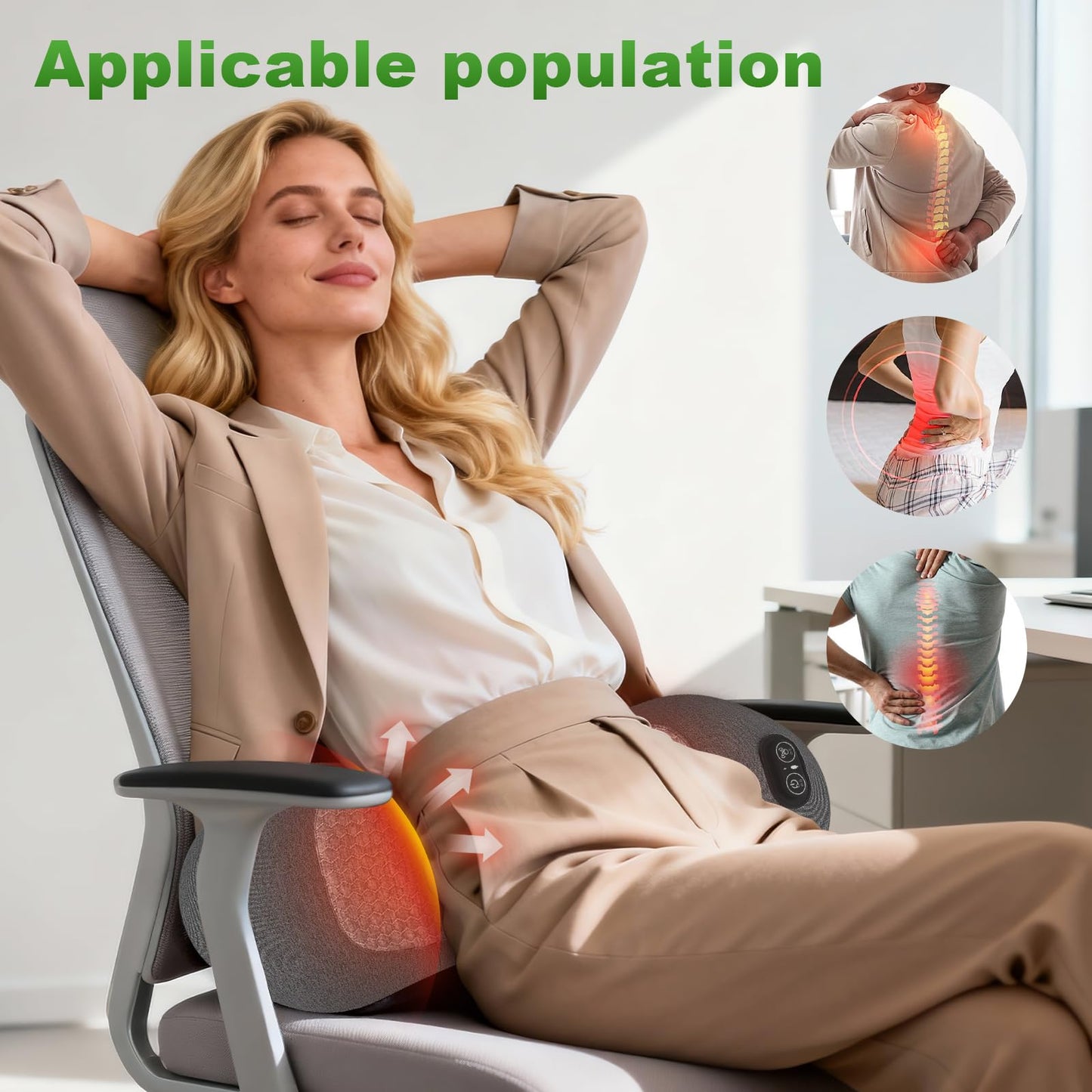 3 in 1 Electric Lumbar Massager Support Pillow - Lower Back Massager with Heat,Vibration & Airbag Traction,Smooth Triple Fusion Lumbar Support Massager for Lower Back Pain Relief FSA Eligible HSA