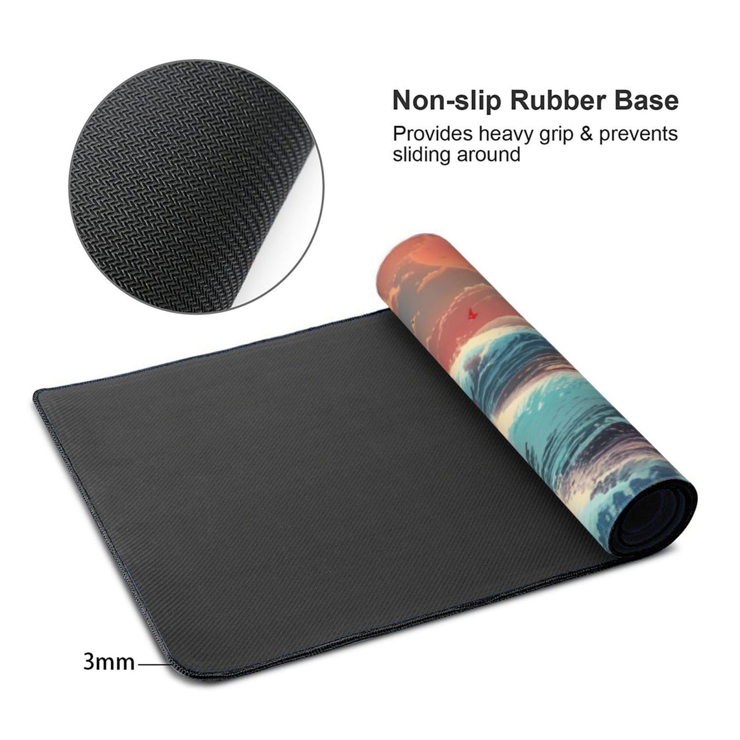 ZOCOZY XXXL Japanese Sea Wave Desk Mat 48"x24" - Full Desktop Protector & Non-Slip Gaming Mouse Pad with 3mm Thick Base & Stitched Edge for Dual Monitors, Office & Home