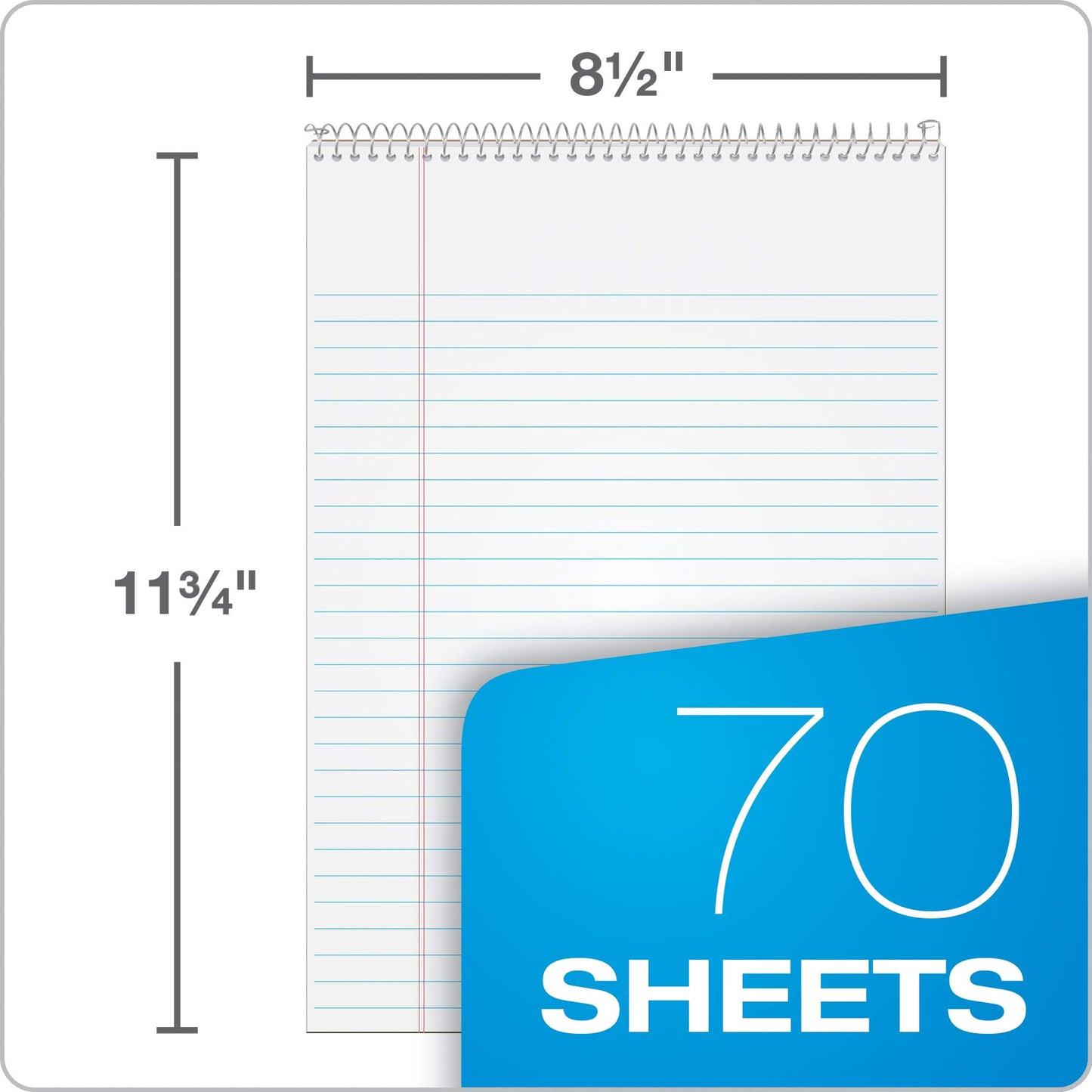Tops Docket Wire-Bound Writing Pad, 8-1/2" x 11-3/4", Blue Heavy-Duty Cover, Extra-Strong Back, White Paper, Legal Rule, 70 Sheets (99614)