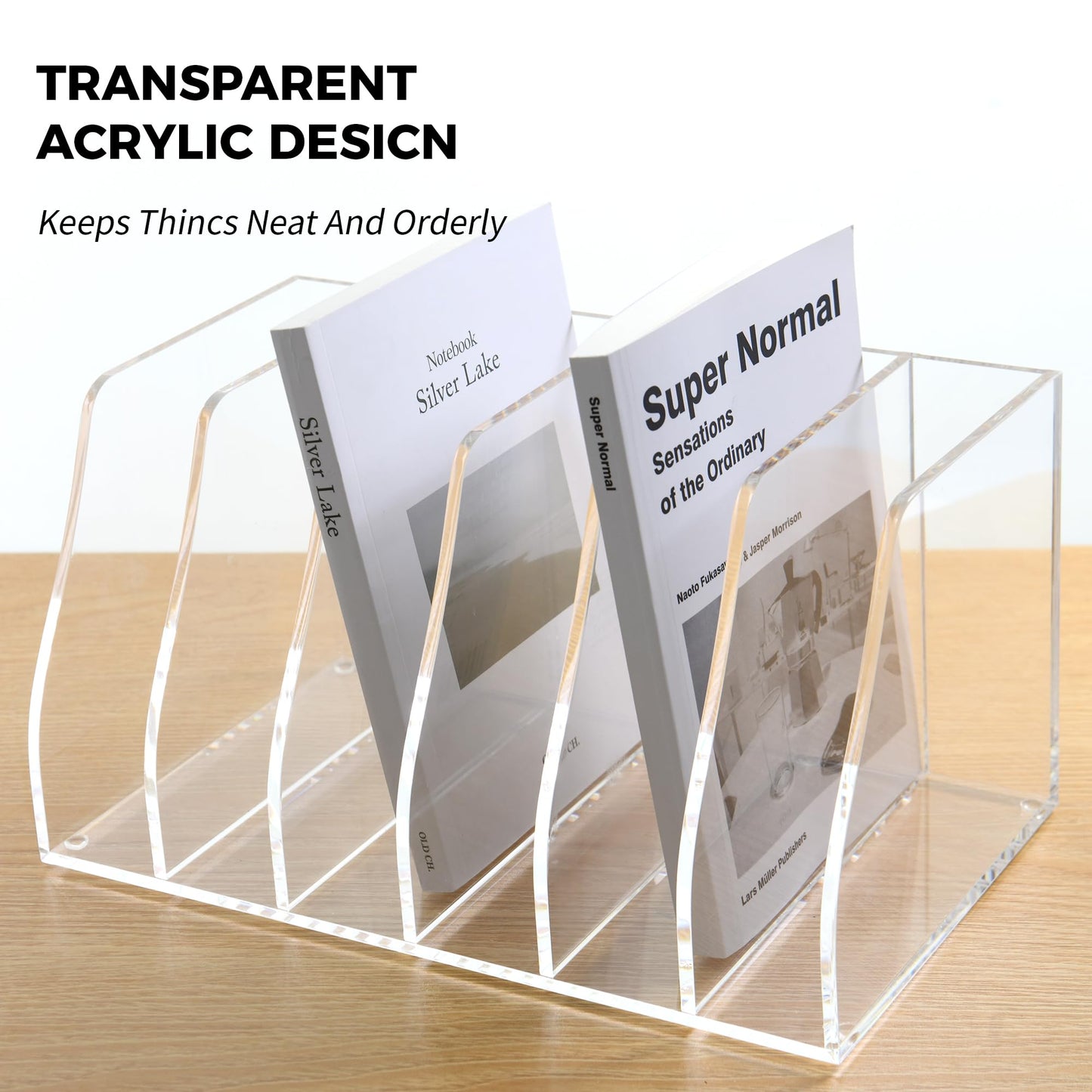 AIMOLLY Acrylic Magazine File Holder, 6 Vertical Compartments Desk Document Sorter Organizer, Clear Folder Rack Binder for Office/Home/Classroom, for Documents, Tablet, Magazines, Books & Accessories