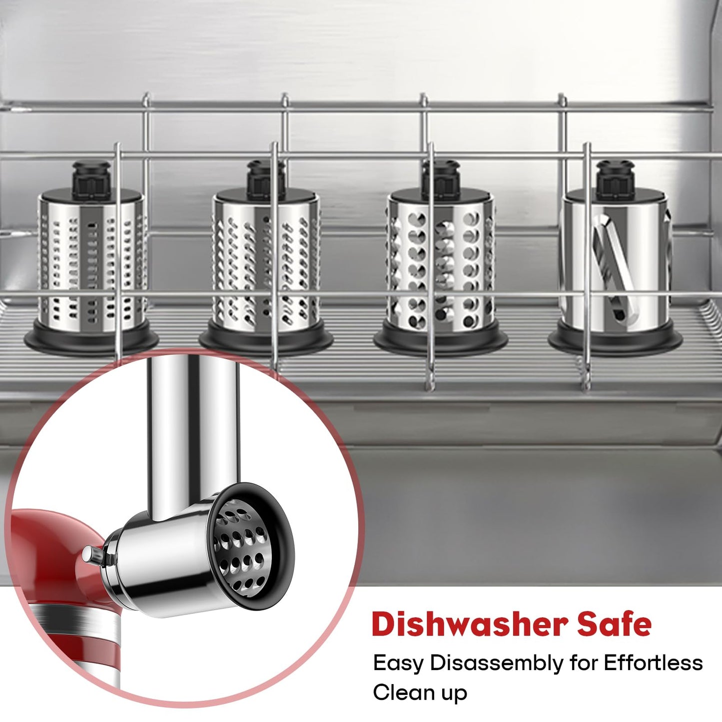Stainless Steel Slicer Shredder Attachment for Kitchenaid Stand Mixer, Cheese Grater, Salad Maker Accessories for Kitchenaid Mixer, Grinding Powder with 4 Blades by FOCOLLK