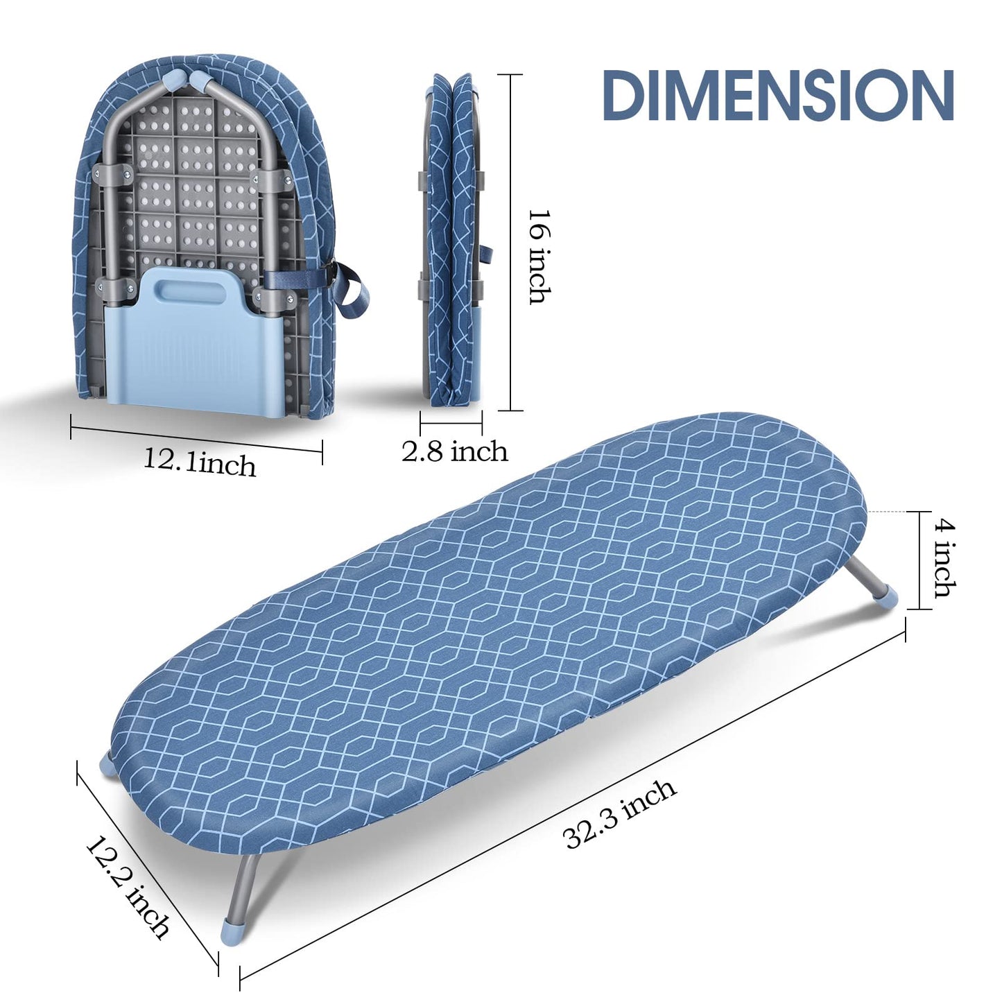 APEXCHASER Foldable Ironing Board, Tabletop Small Iron Board with Heat Resistant Covers, Portable Folding Mini Iron Table with Non-Slip Feet for Home, Laundry Rooms, Dorms, Travel Use, Blue