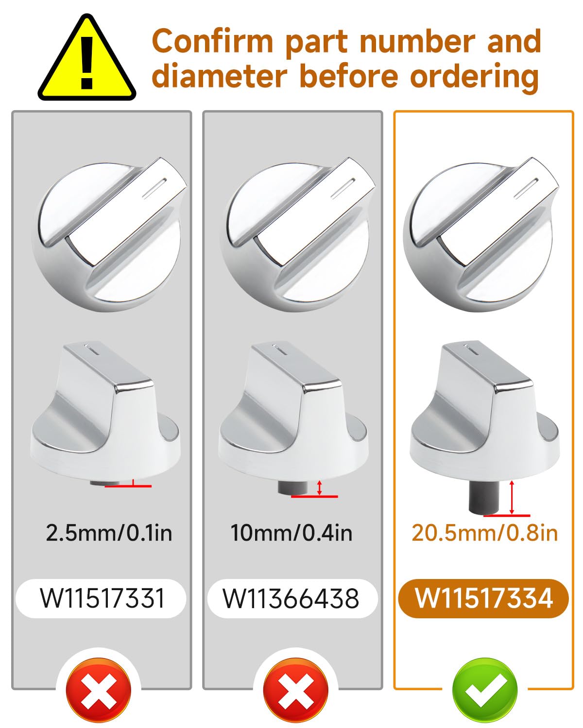 W11517334 Range Knob for Whirlpool Gas Range Stove Oven Knob WEG745H0FS0 WEG515S0FS0, 4-Pack High Heat-Resistant Knob - D Interface Stainless Steel - Easy to Install - Replace W11122869 W10850033 ﻿